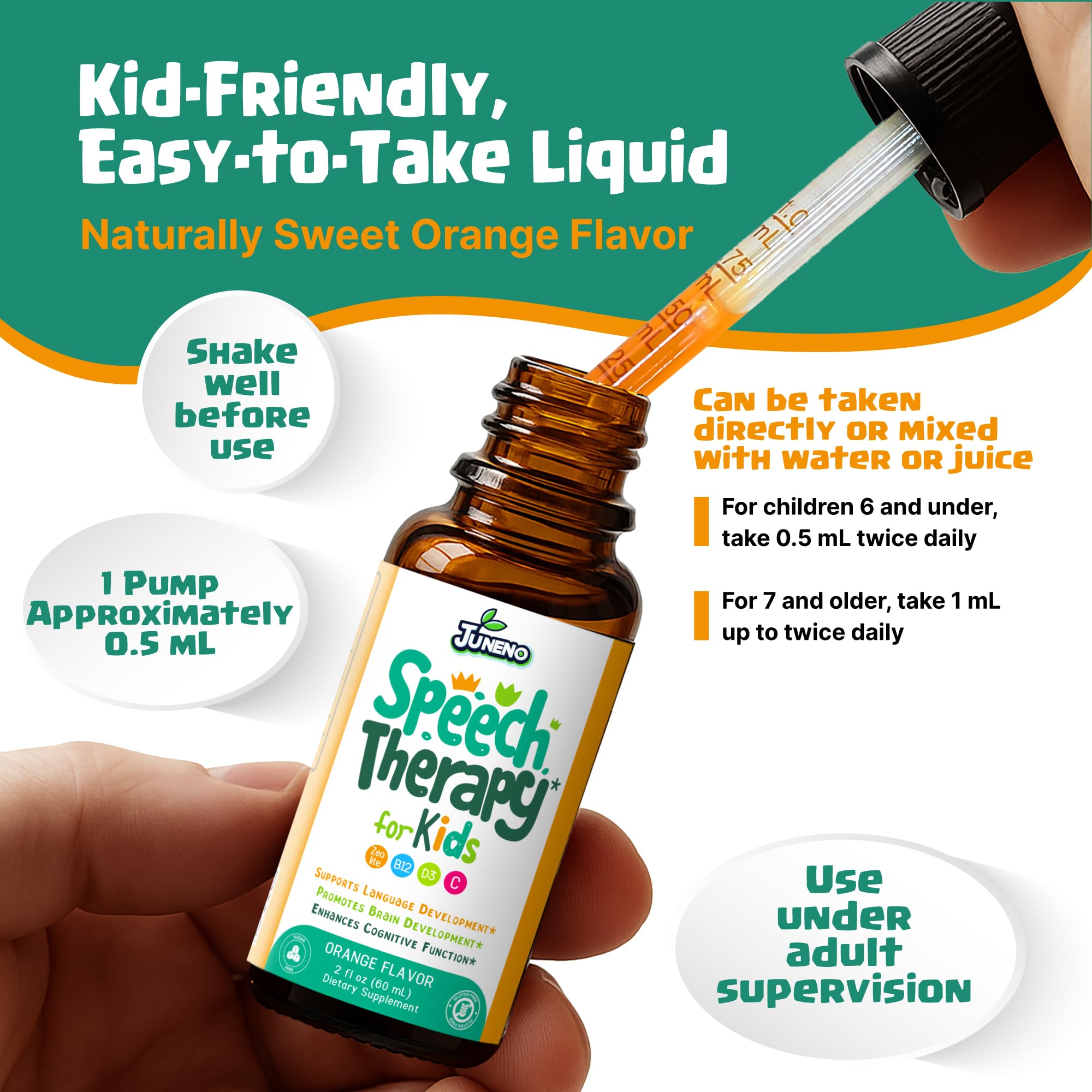 Juneno Kids Speech Therapy Drops on a table
