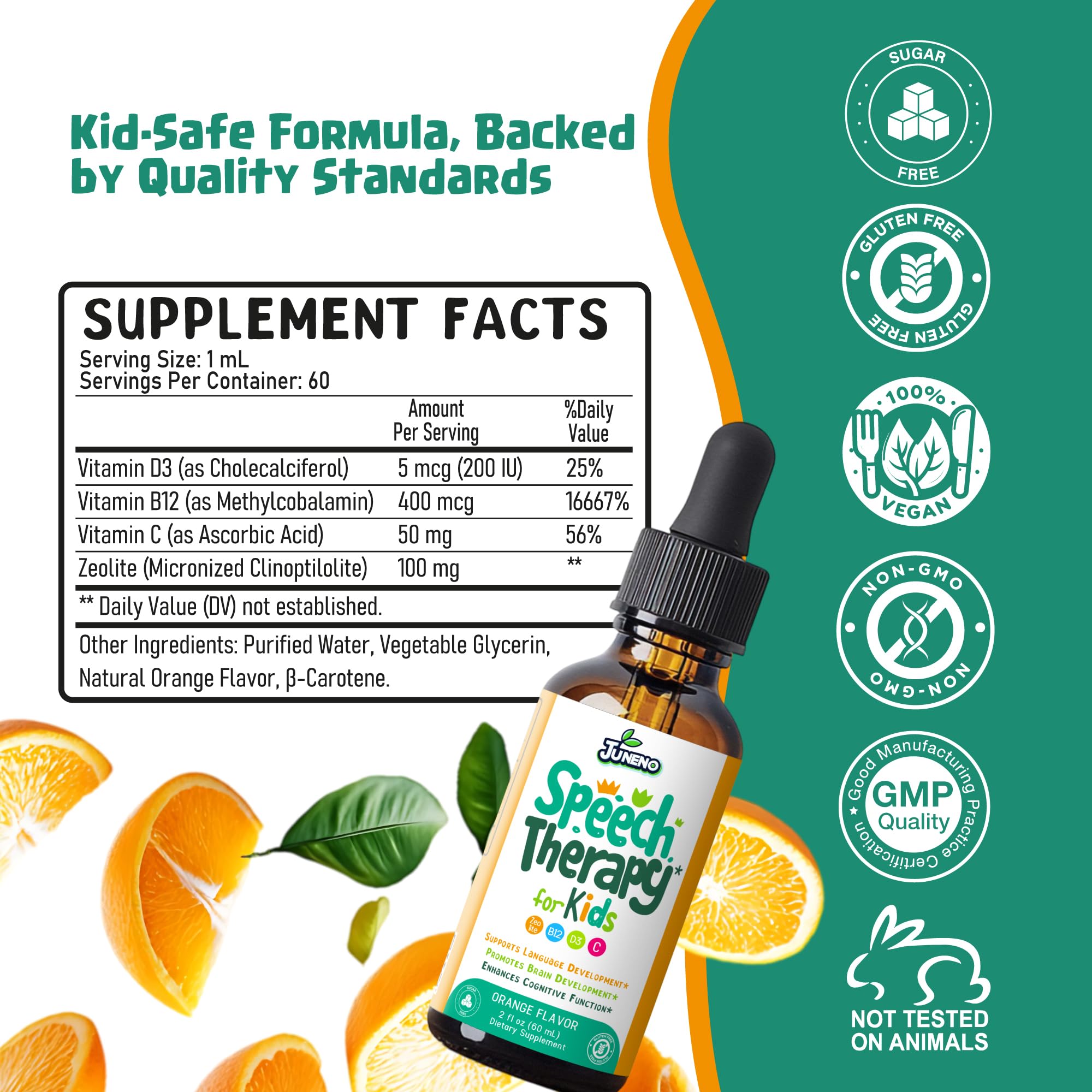Juneno Kids Speech Therapy Drops packaging