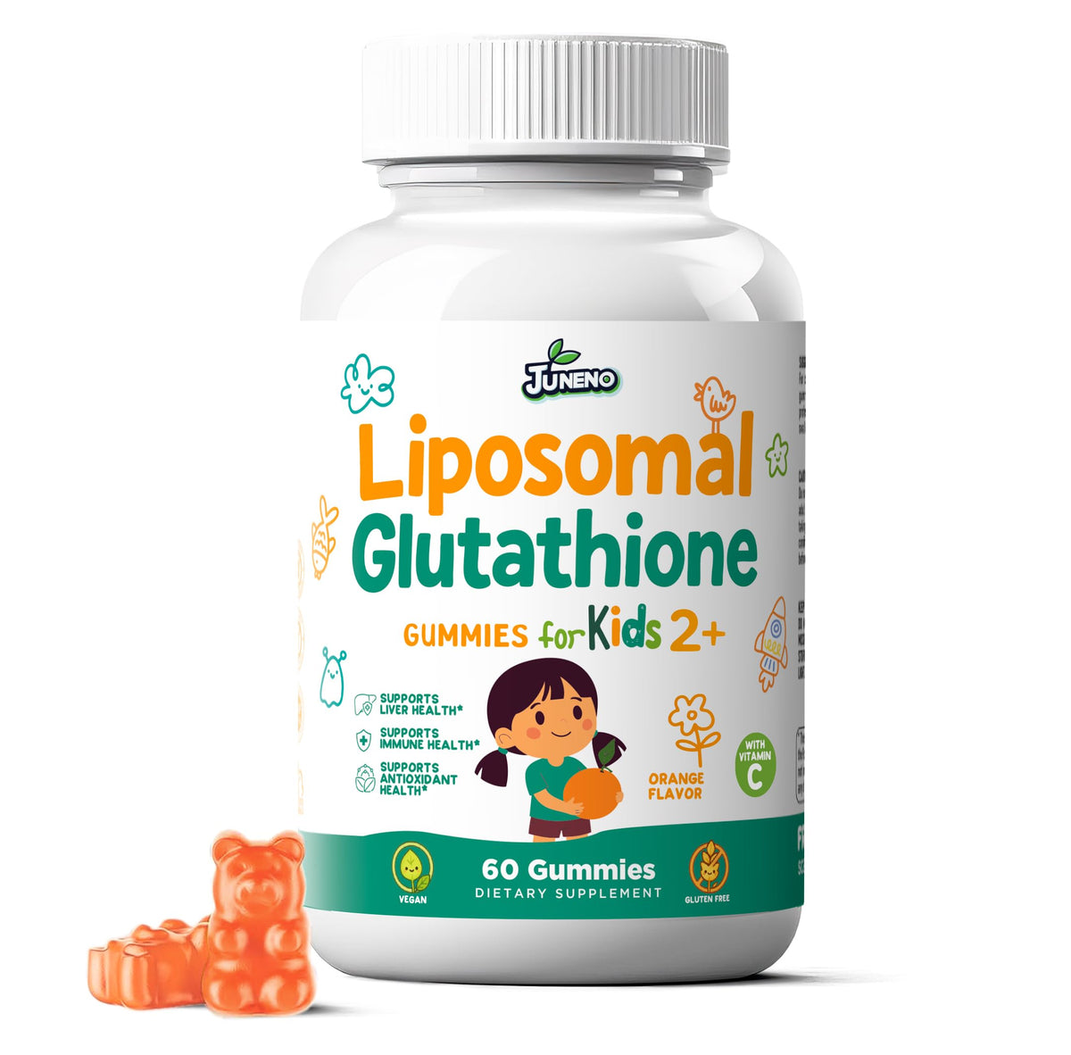 Juneno Liposomal Glutathione Kids Gummies bottle front view