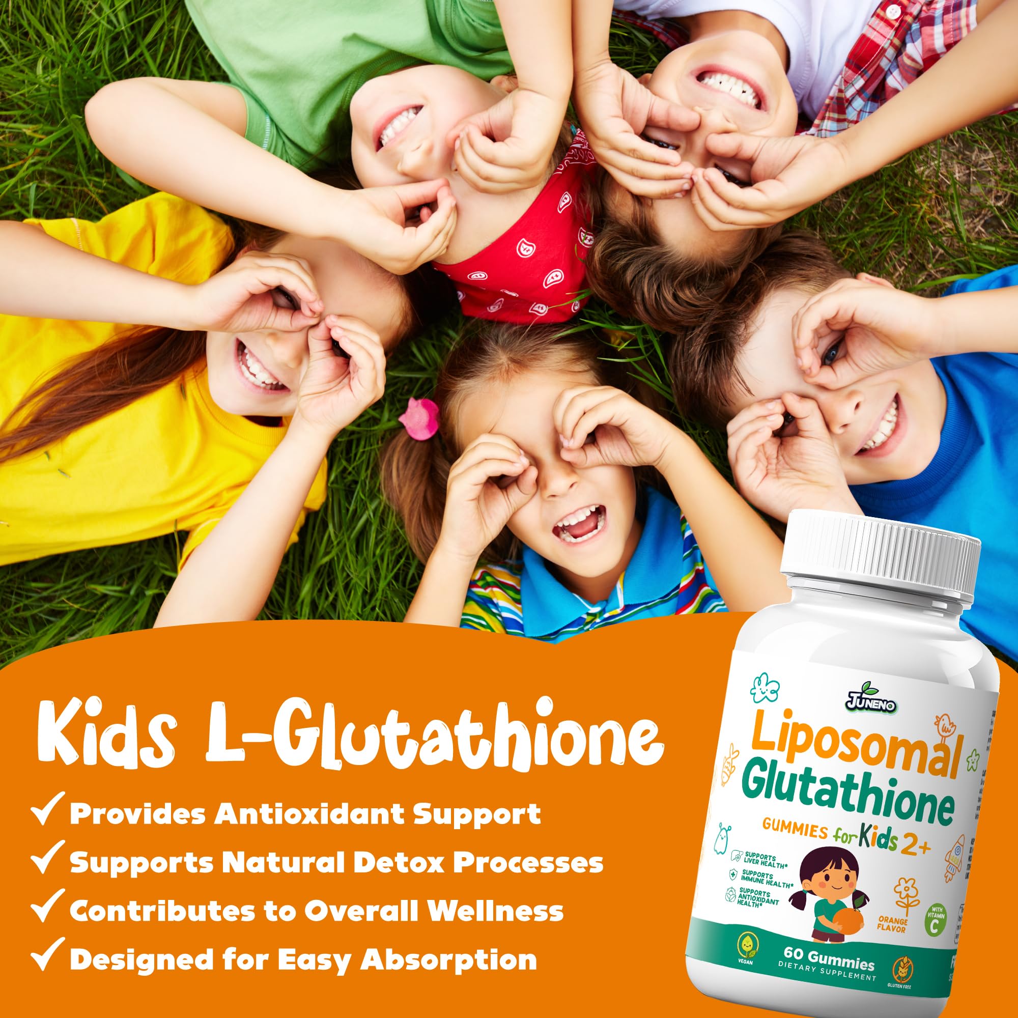 Juneno Liposomal Glutathione Kids Gummies orange flavour