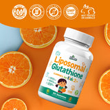 Juneno Liposomal Glutathione Kids Gummies with fresh oranges