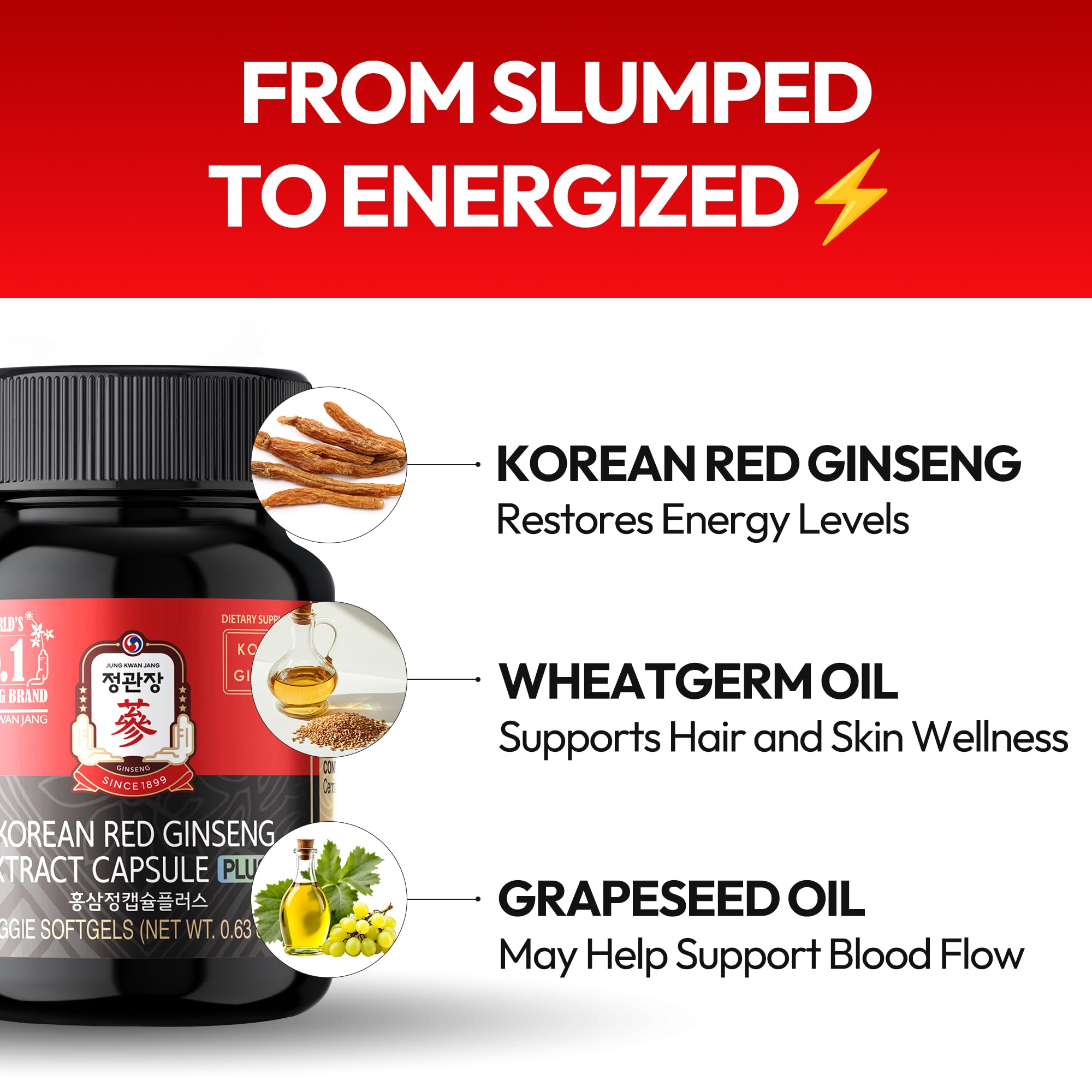 JUNG KWAN JANG Korean Red Ginseng Capsules 1000mg with a measuring spoon