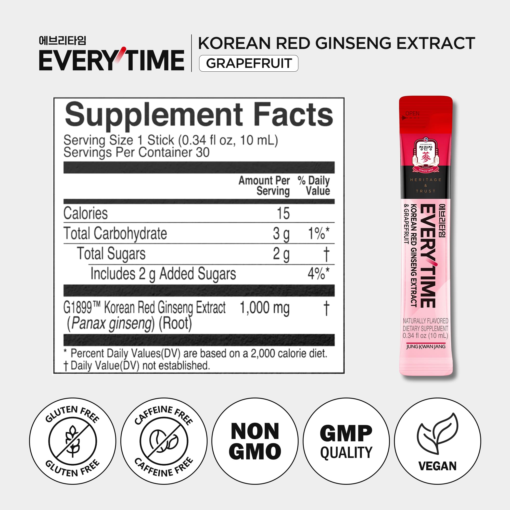 JUNG KWAN JANG Korean Red Ginseng Liquid Sticks with ingredients list