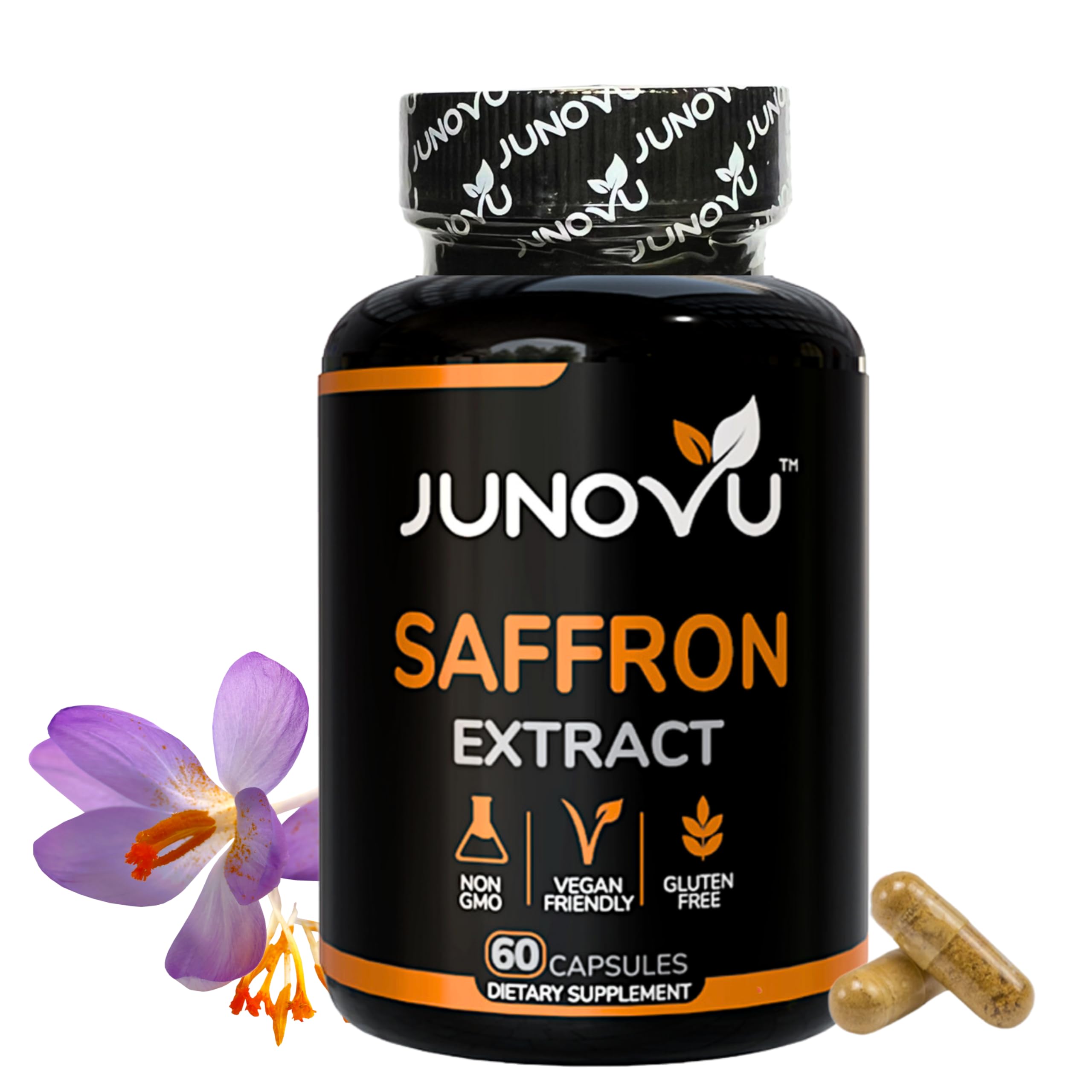 Junovu Saffron Extract Capsules bottle front view