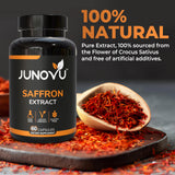 Junovu Saffron Extract Capsules on a wooden table