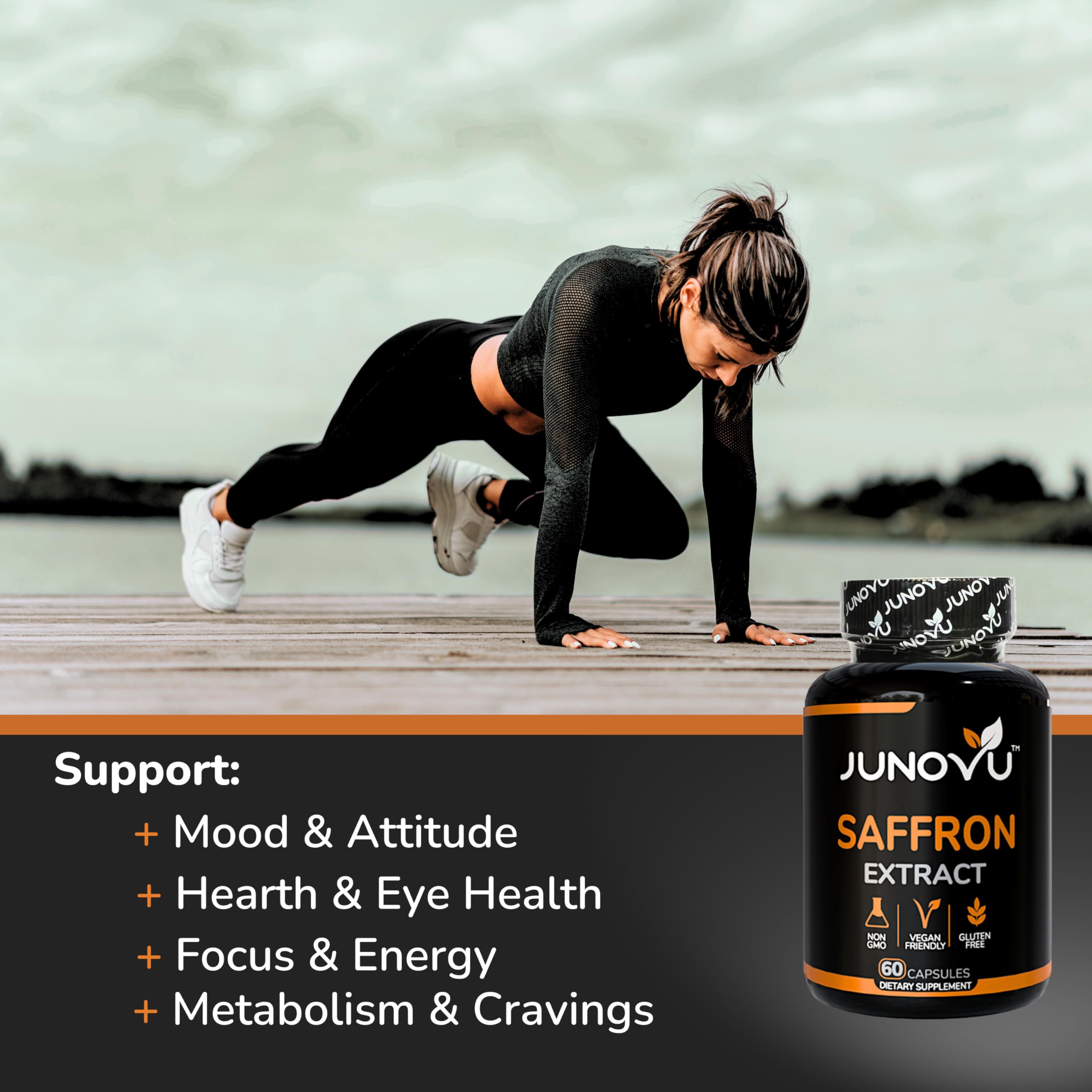 Junovu Saffron Extract Capsules showing ingredients list