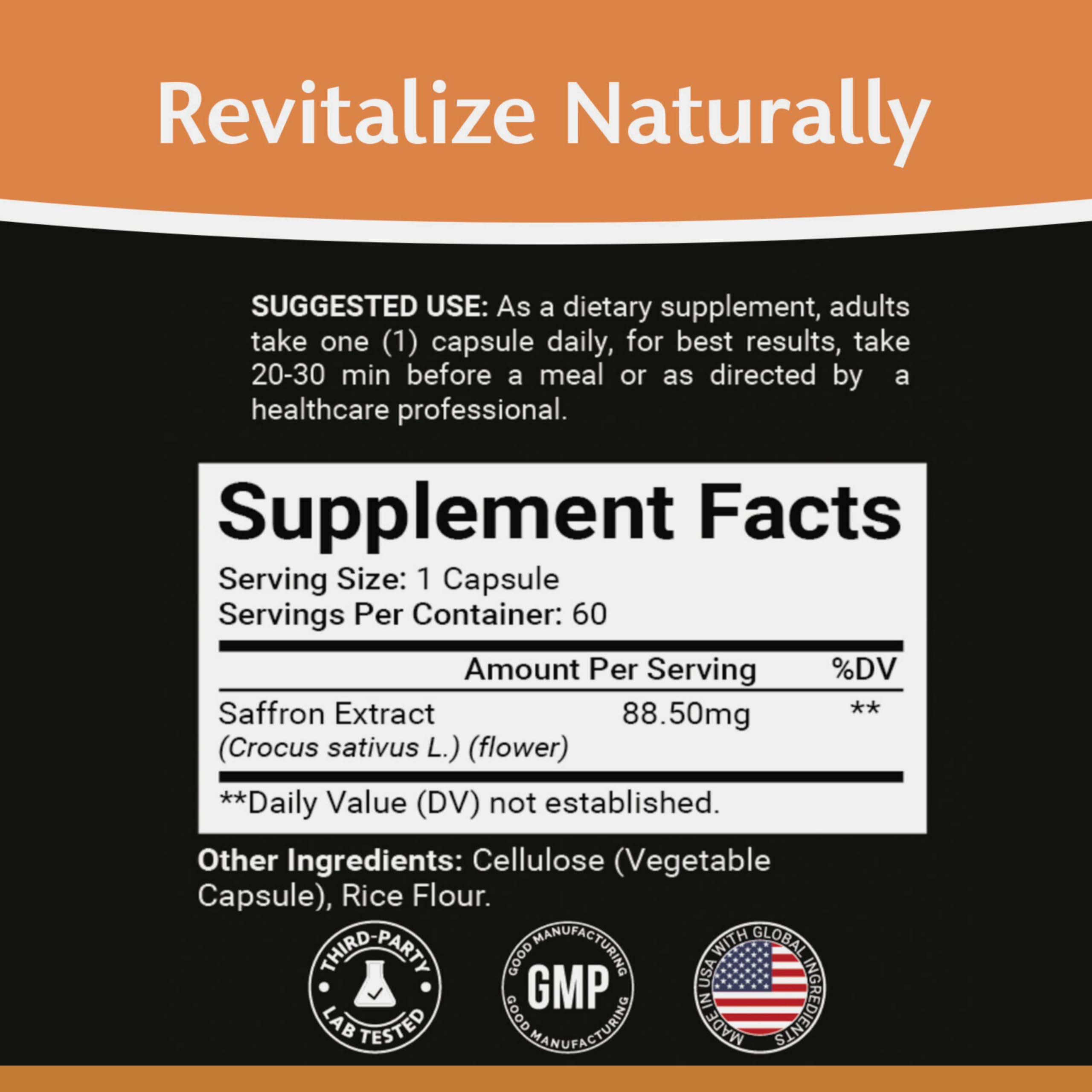 Junovu Saffron Extract Capsules side view showing label