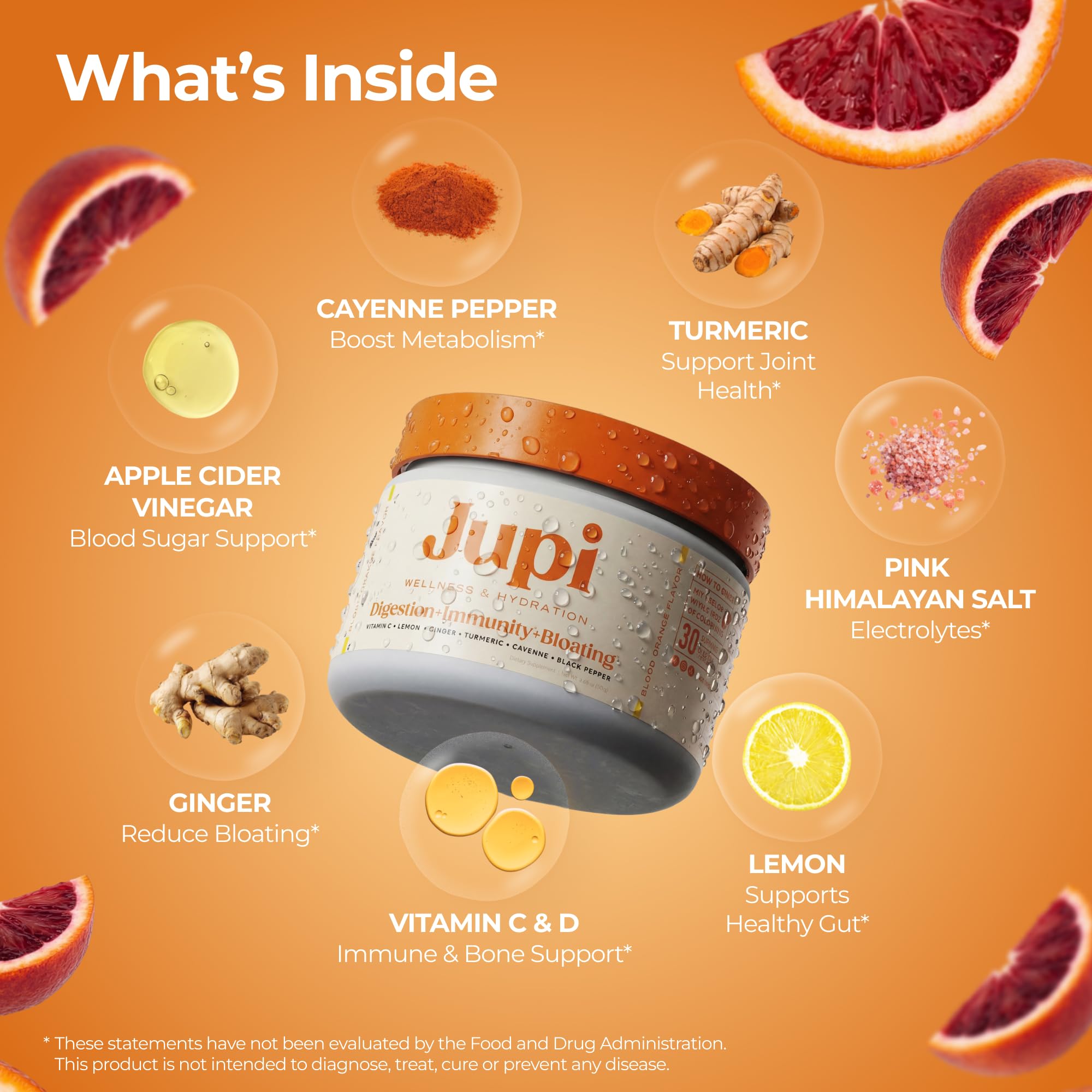 Jupi Turmeric Shots 240g side view showing ingredients