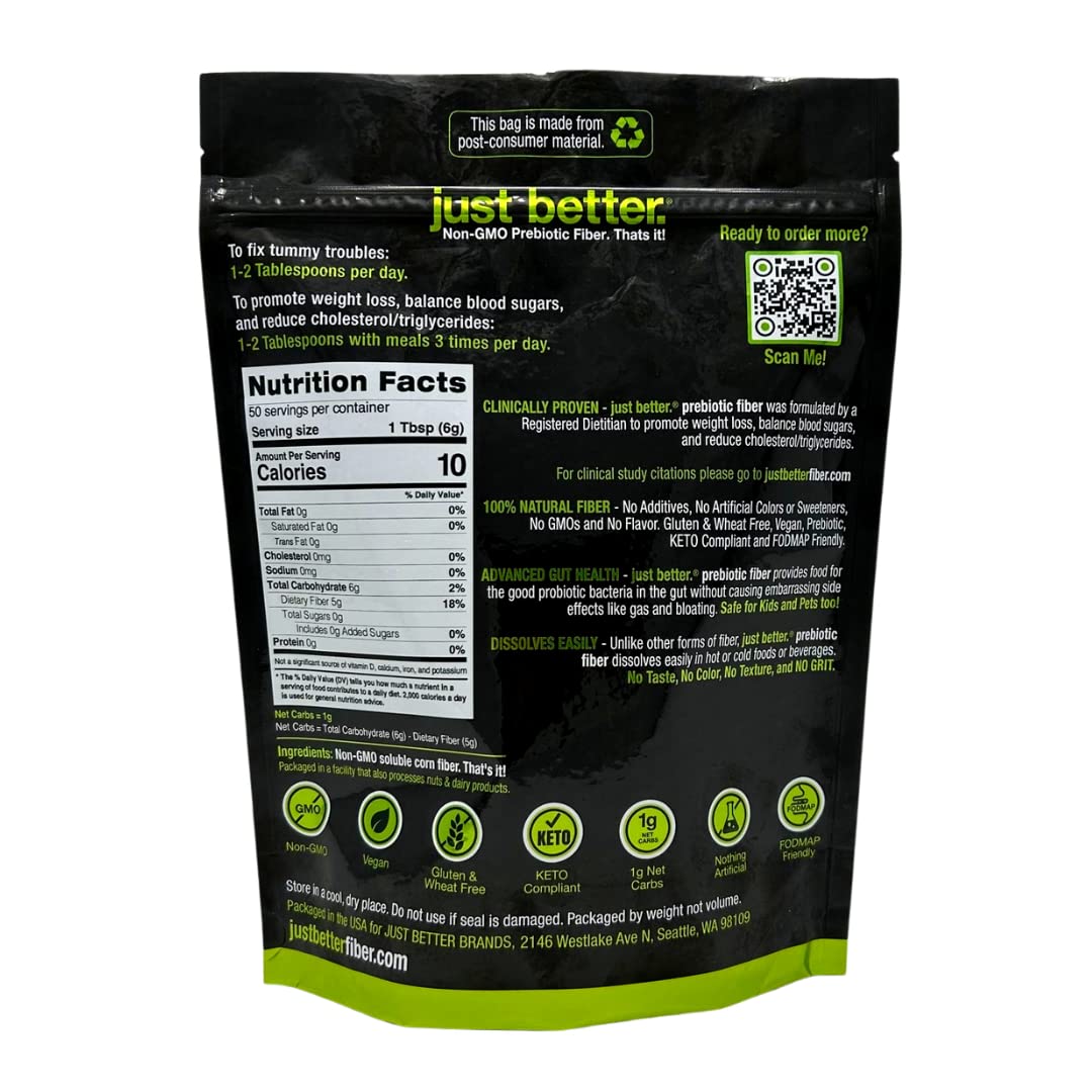 just better. Prebiotic Fiber Supplement Powder back view with ingredients
