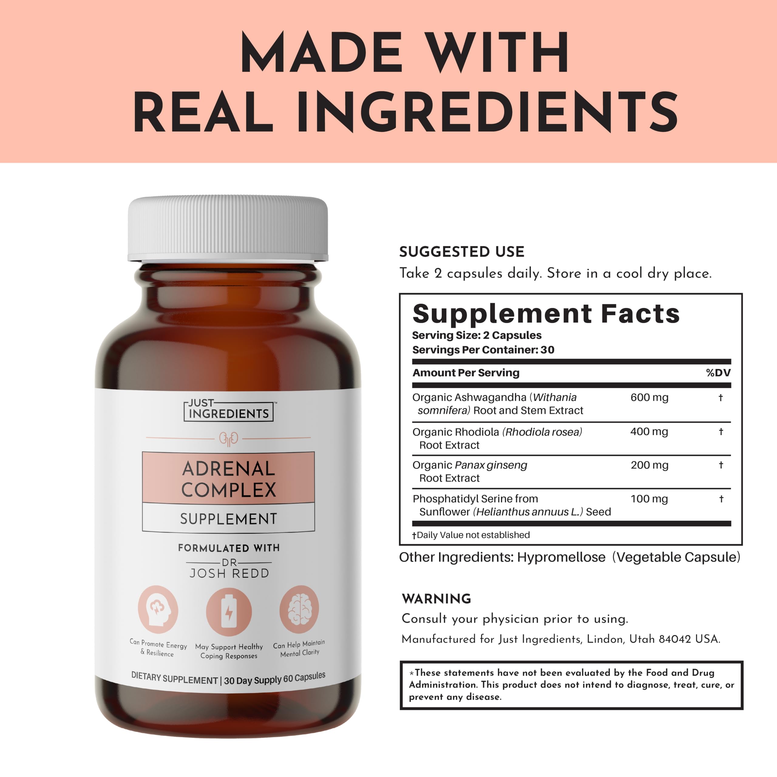 JUST INGREDIENTS Adrenal Extracts supplement ingredients list