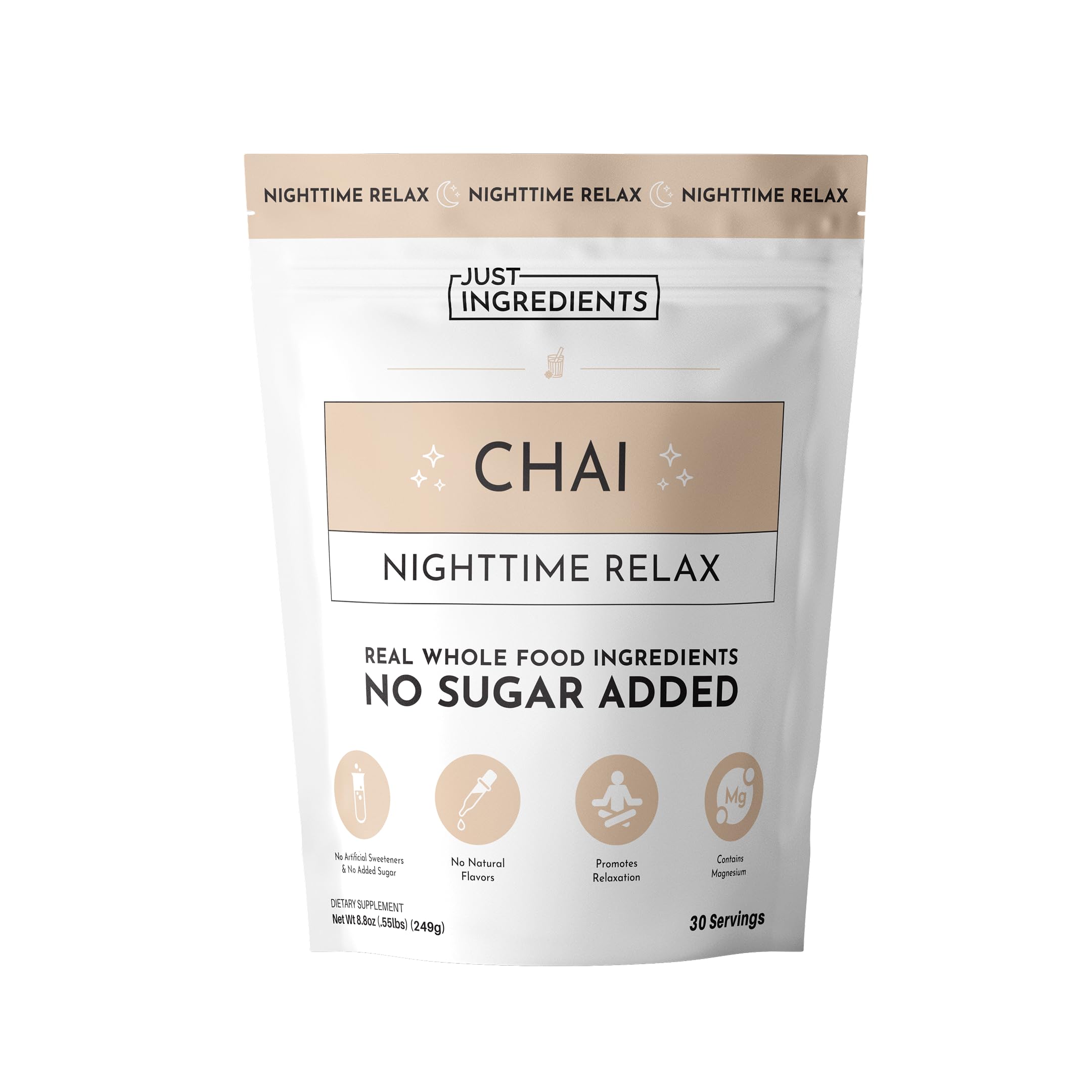 JUST INGREDIENTS Chai Nighttime daily wellness Drink packaging front view