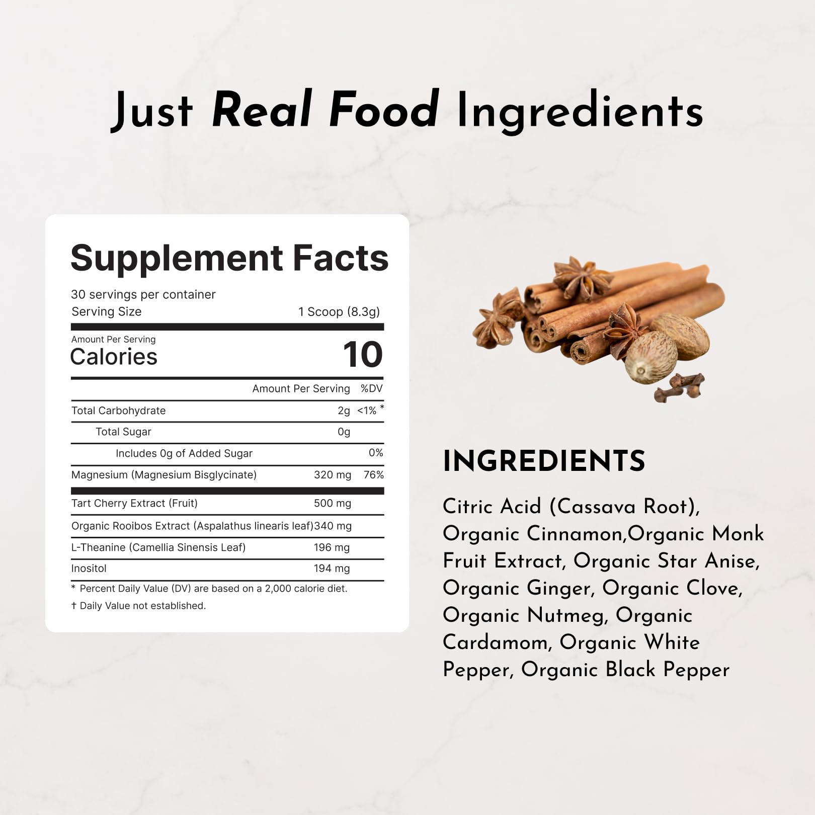 JUST INGREDIENTS Chai Nighttime daily wellness Drink serving suggestion