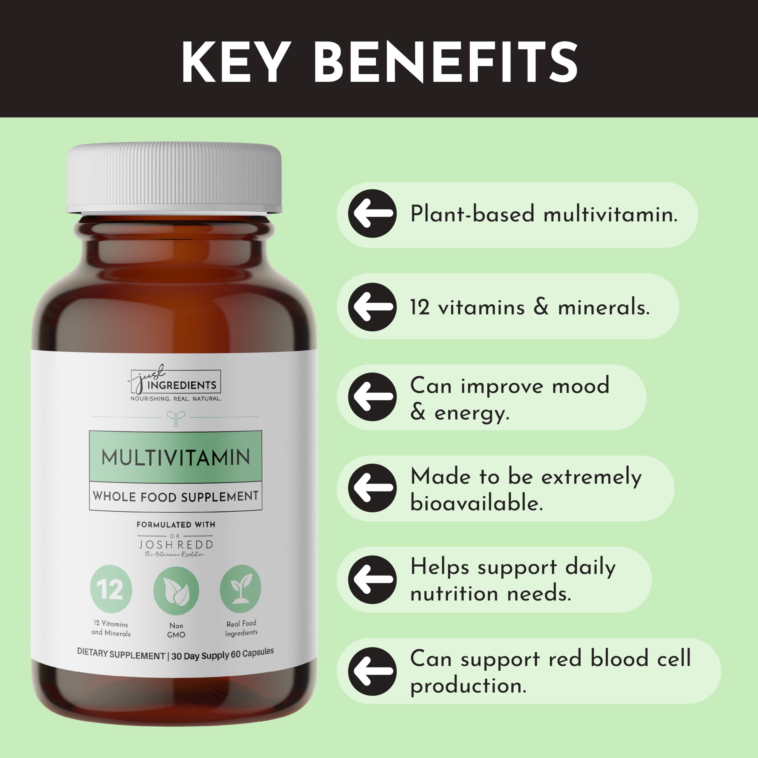 JUST INGREDIENTS Daily Multivitamin Supplement with natural ingredients