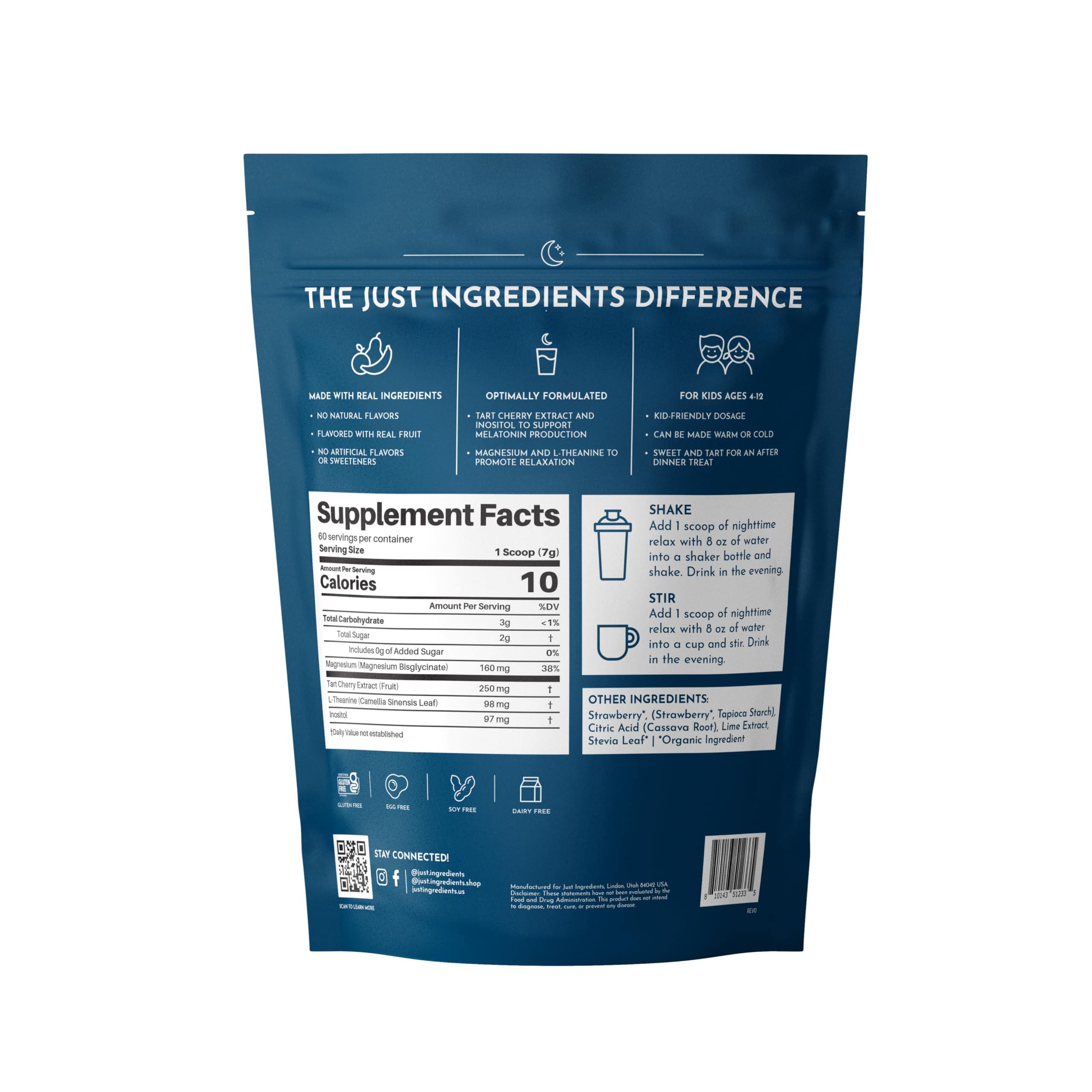 JUST INGREDIENTS Kids Nighttime Drink Mix packaging back view