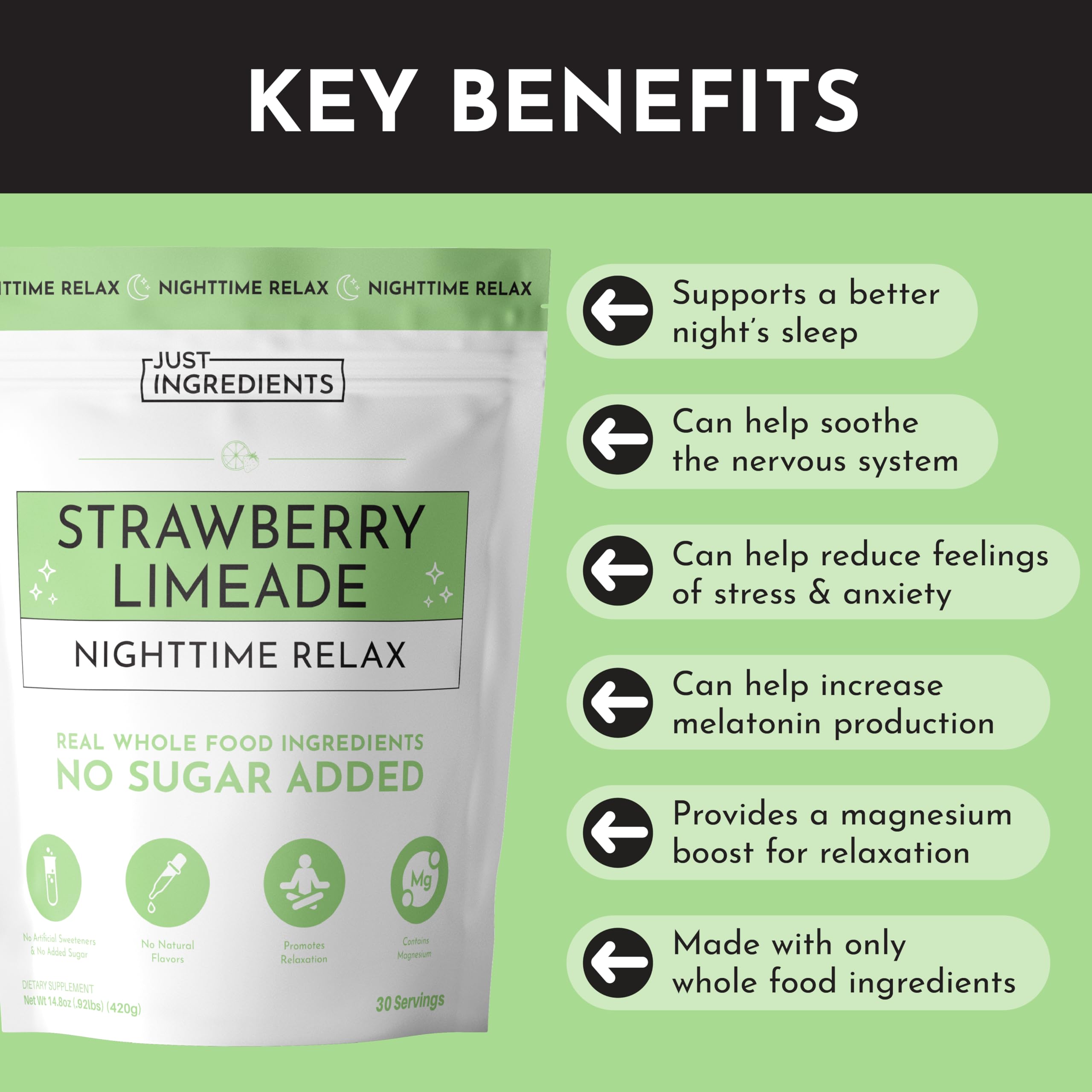 JUST INGREDIENTS Sleep Supplement Strawberry Limeade mixed with water