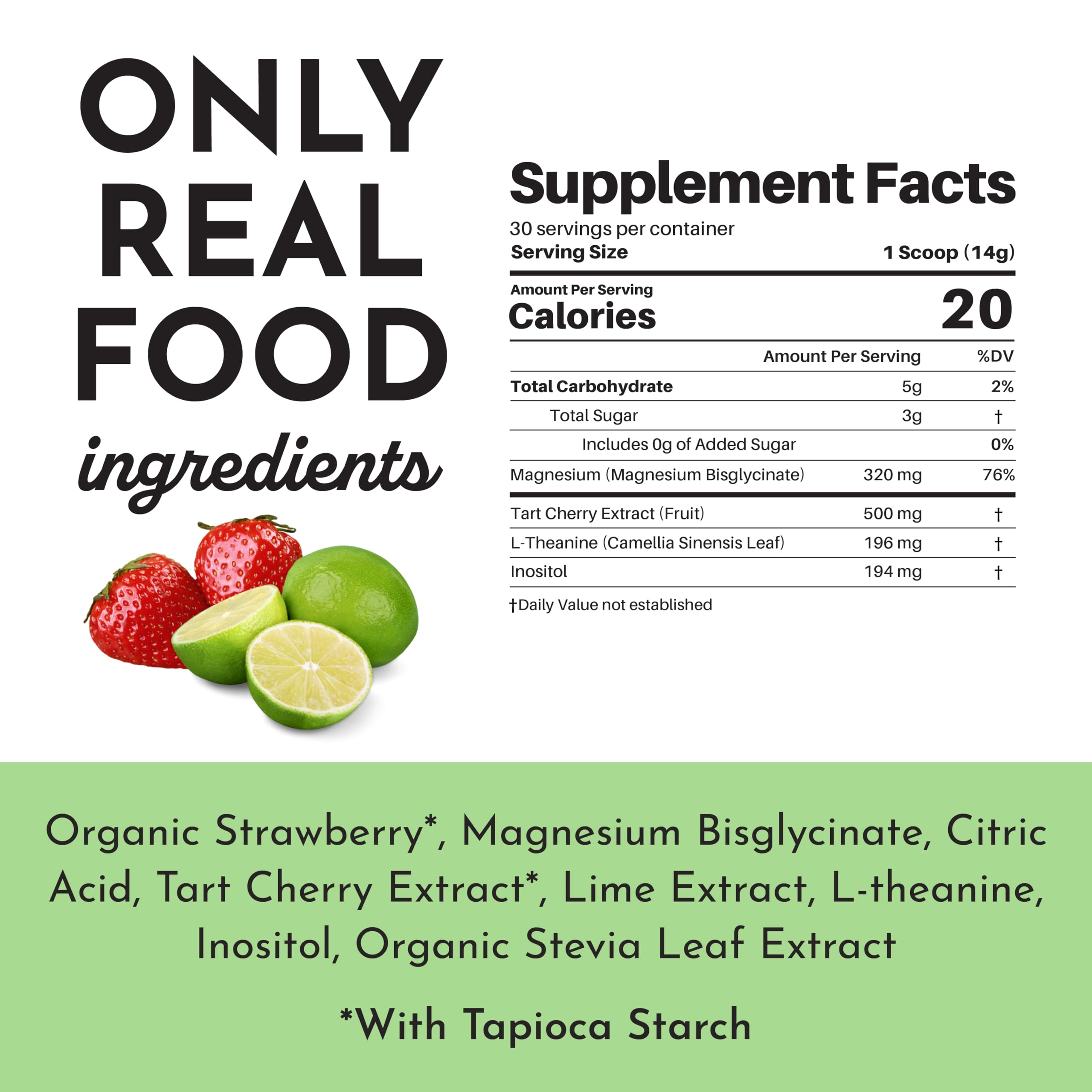 JUST INGREDIENTS Sleep Supplement Strawberry Limeade scoop with powder