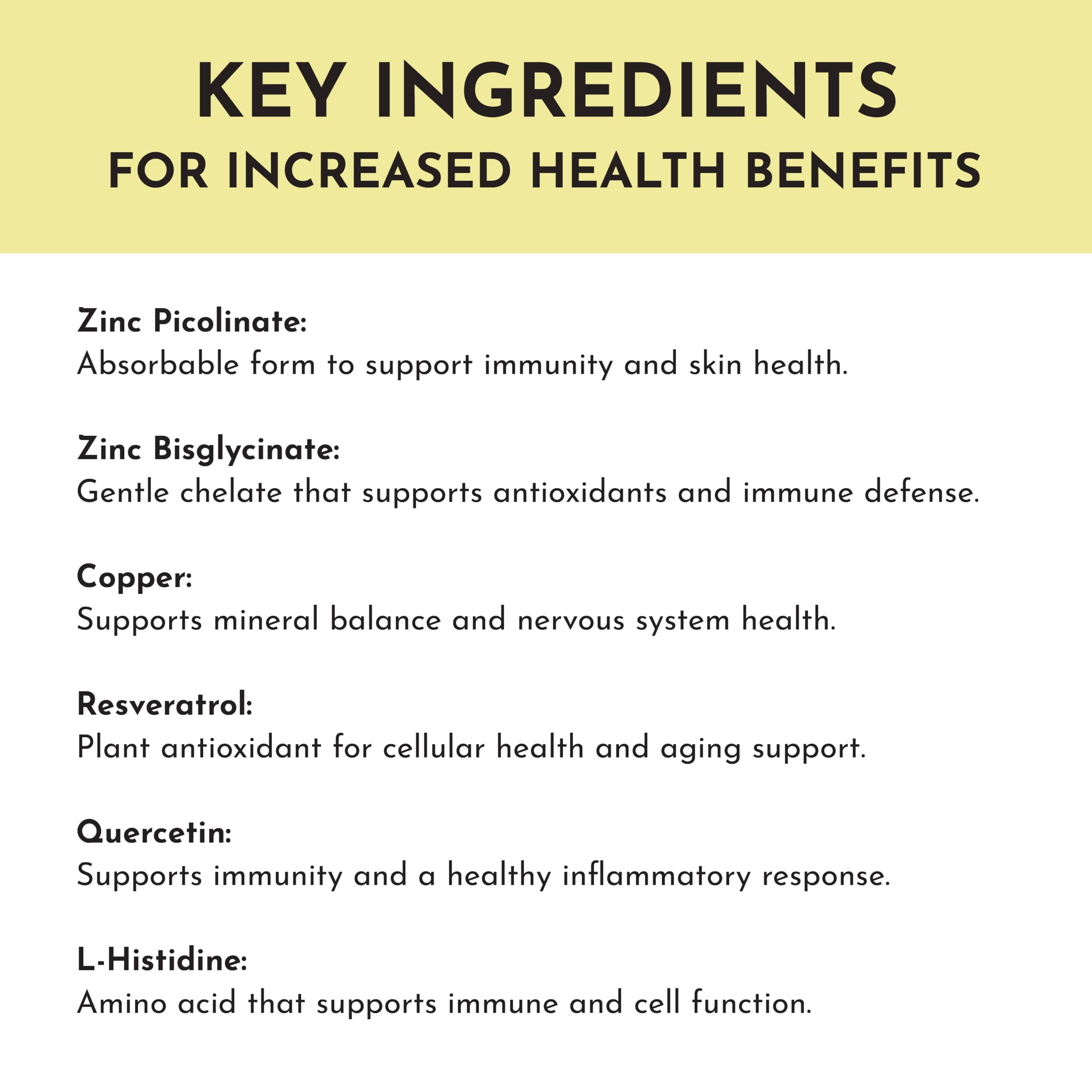 JUST INGREDIENTS Zinc Supplement back view with nutritional information