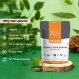 Just Jaivik Licorice Root Powder 227g close-up of powder
