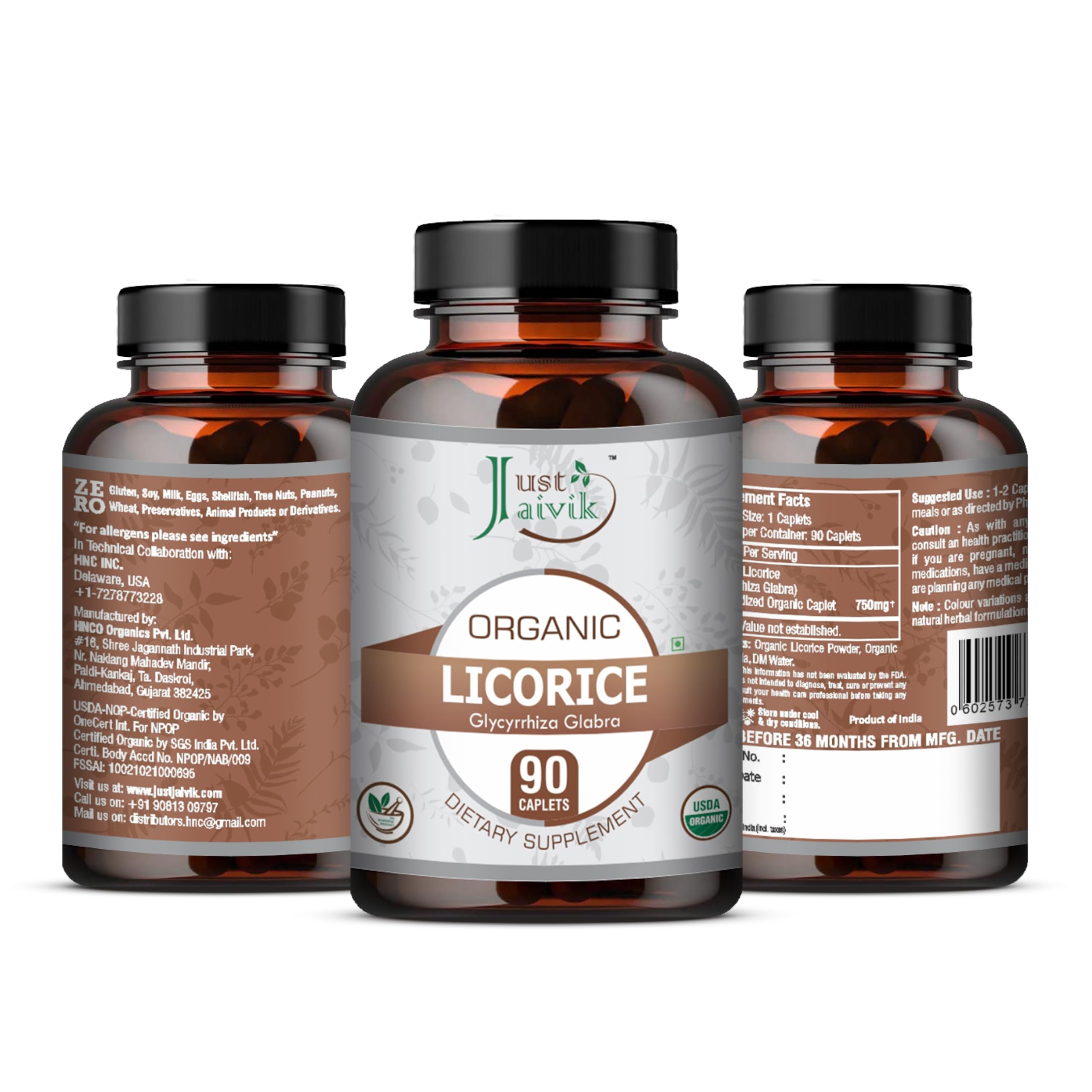 Just Jaivik Organic Licorice Root Tablets side view