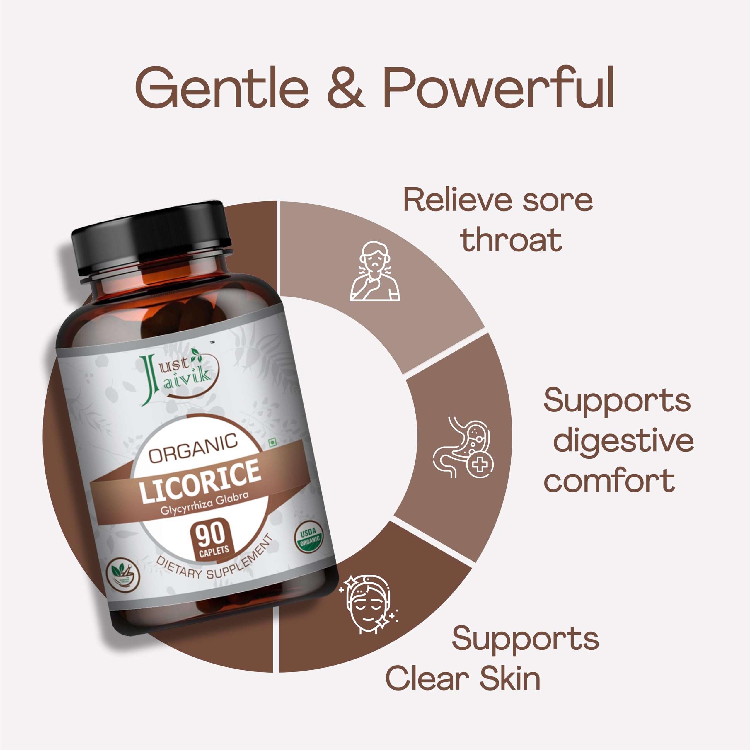 Just Jaivik Organic Licorice Root Tablets with measuring spoon