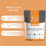 Just Jaivik Organic Neem Leaves Powder lifestyle scene with herbal ingredients