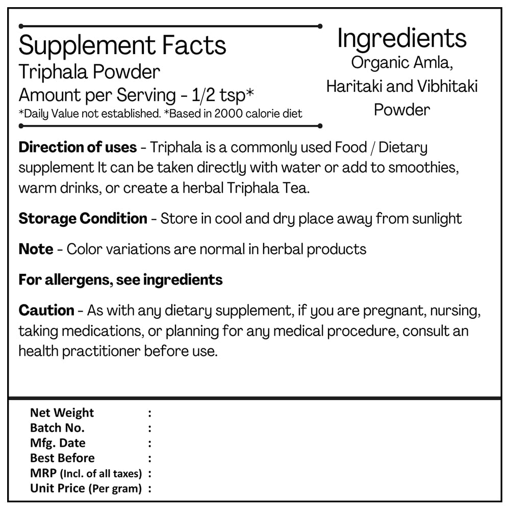 Just Jaivik Organic Triphala Powder 227g in a bowl