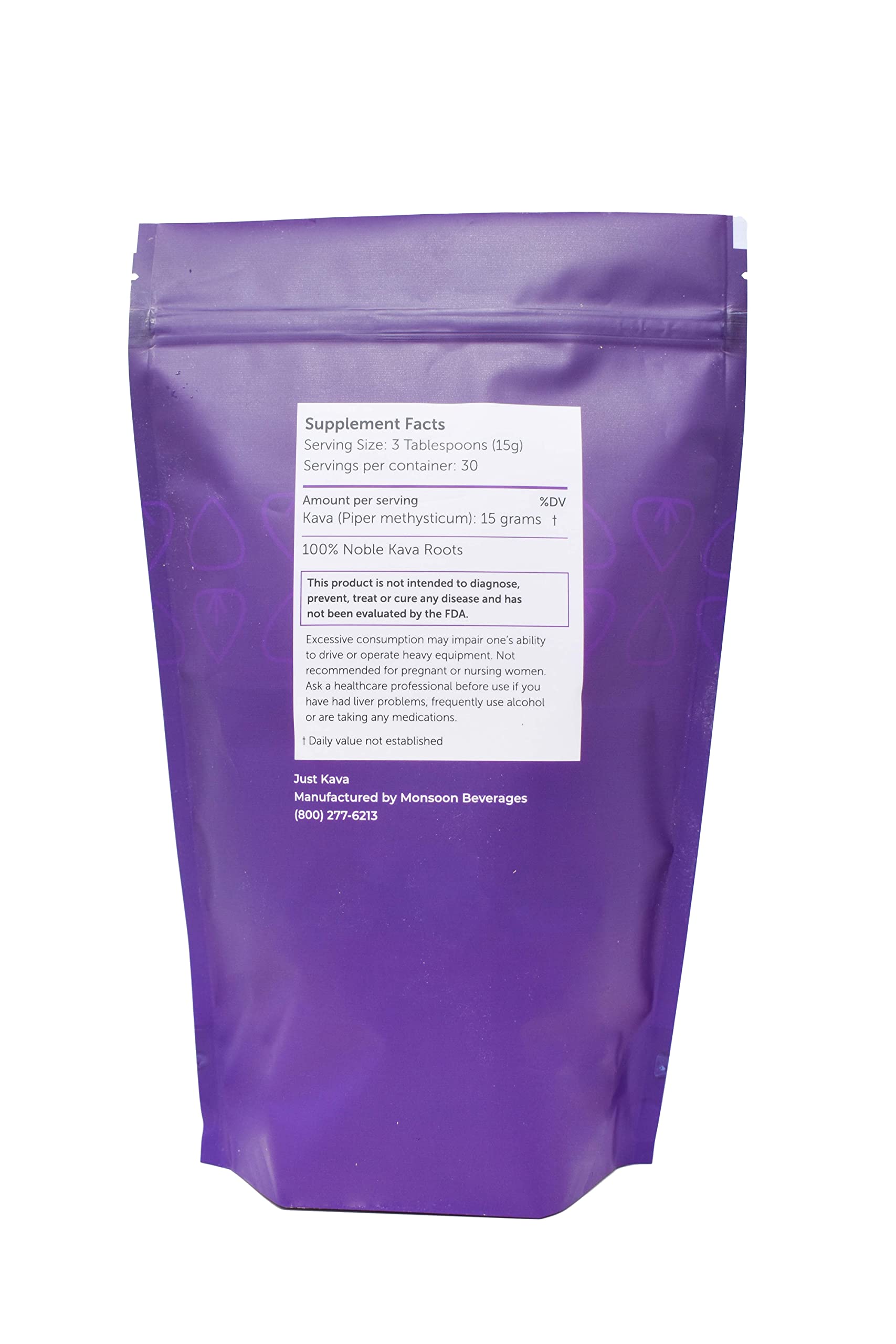 Just Kava Kava supplement 452g back view showing ingredients