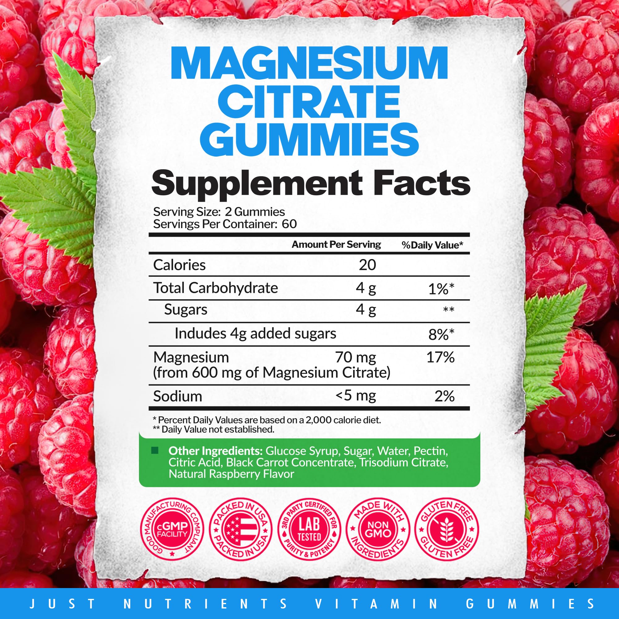 Just Nutrients Magnesium Citrate Gummies on a kitchen counter