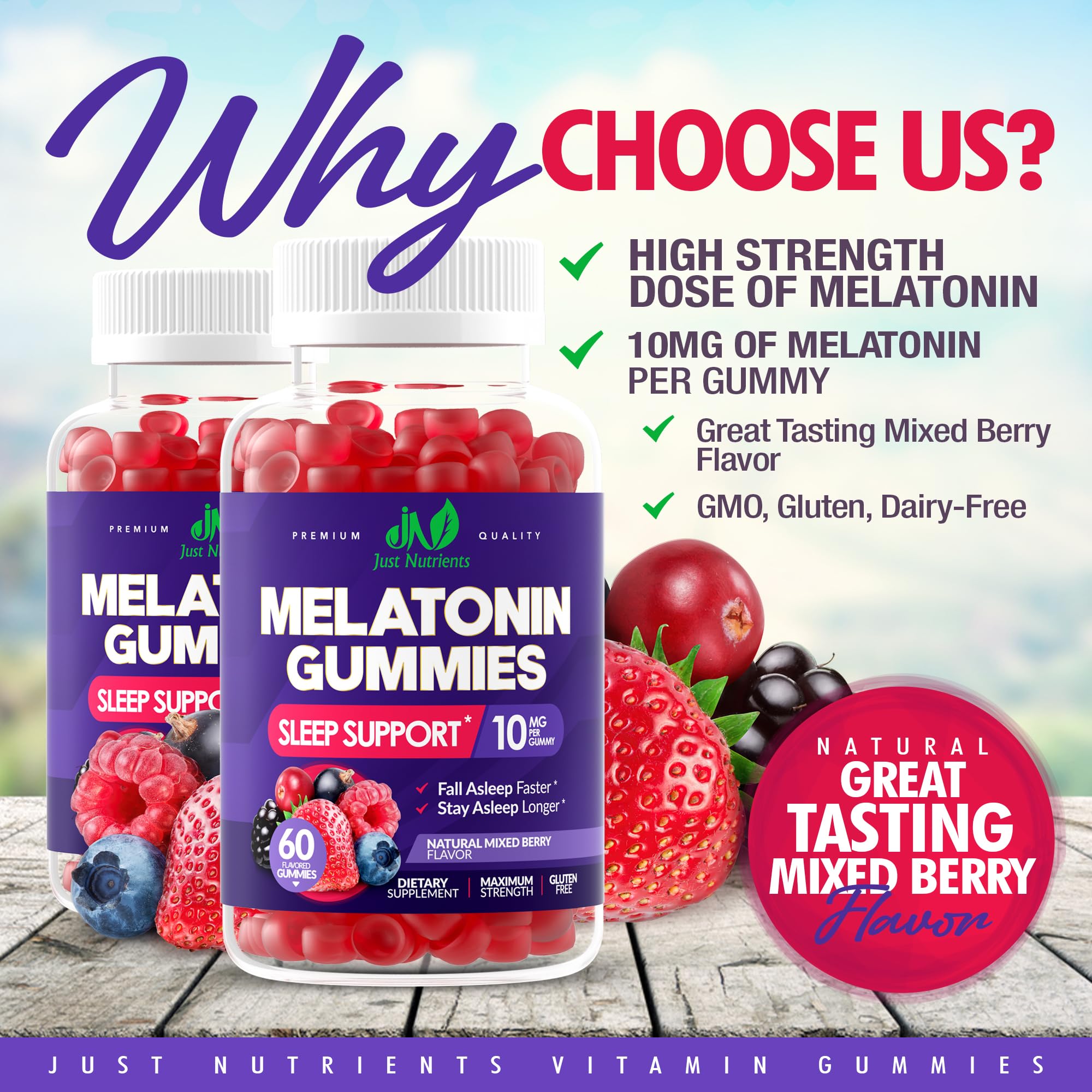 Just Nutrients Melatonin Gummies 10mg back view