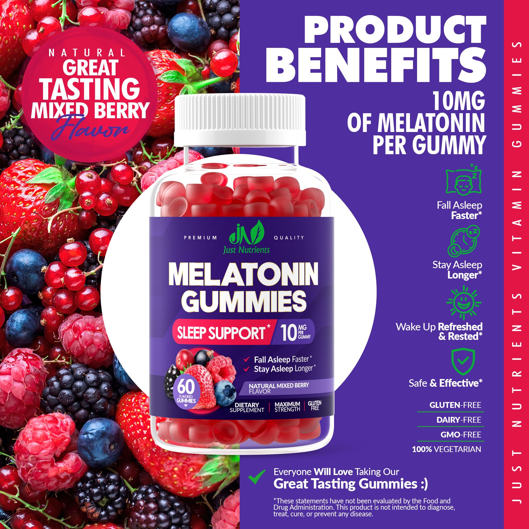 Just Nutrients Melatonin Gummies 10mg side view