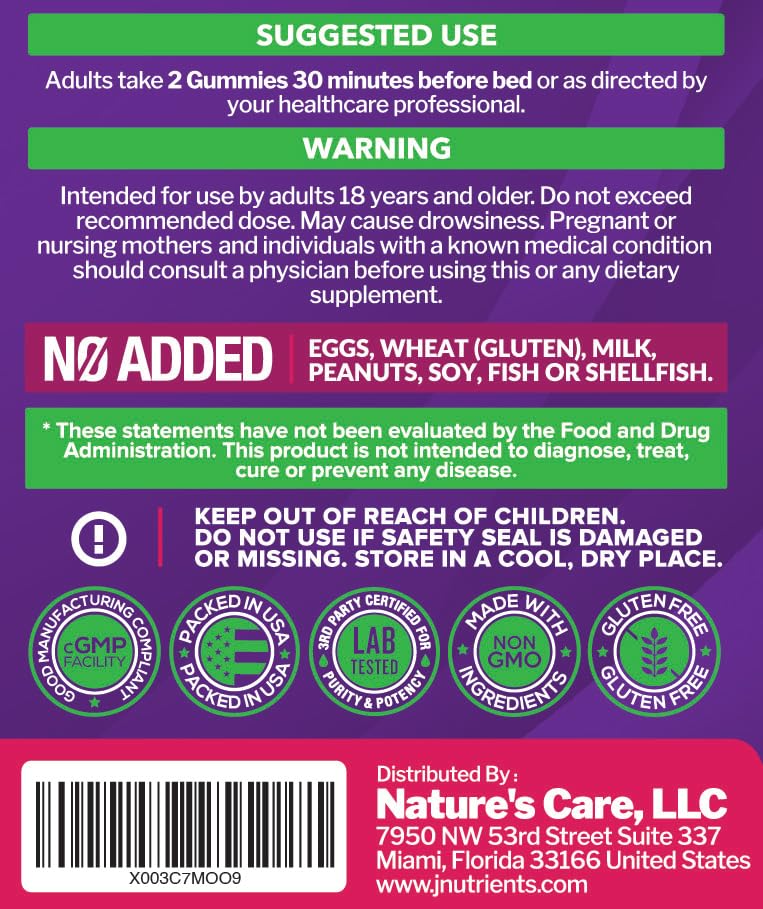 Just Nutrients Melatonin Gummies 20mg ingredients list