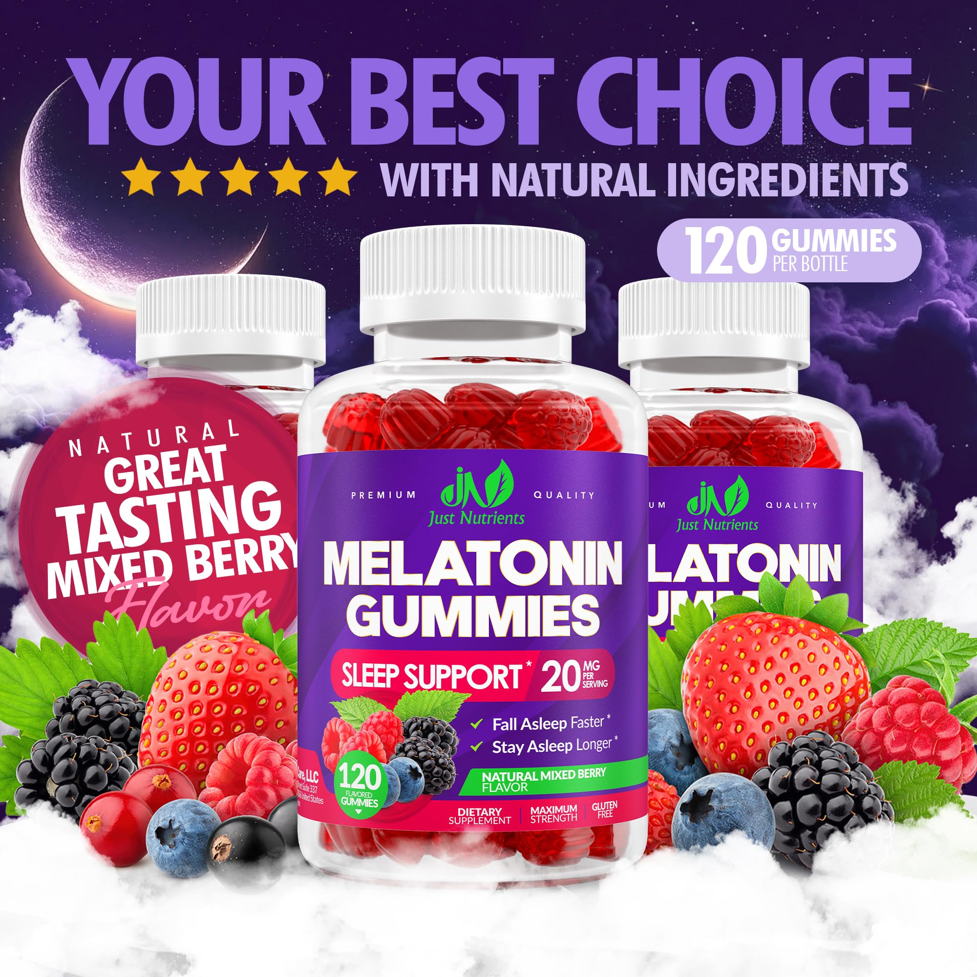 Just Nutrients Melatonin Gummies 20mg serving suggestion