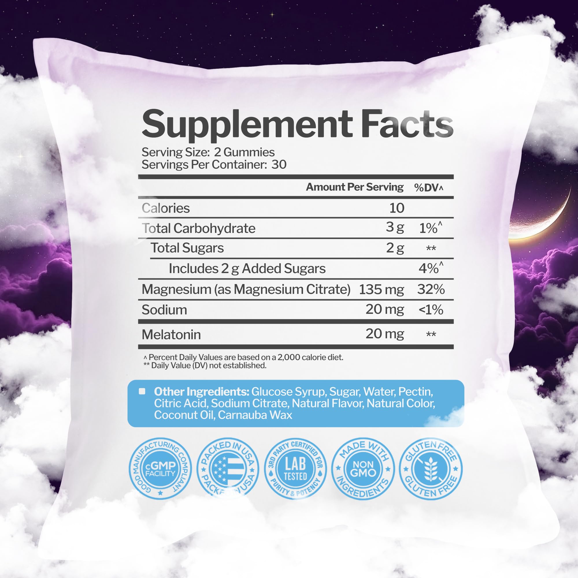 Just Nutrients Melatonin Gummies being held in a hand