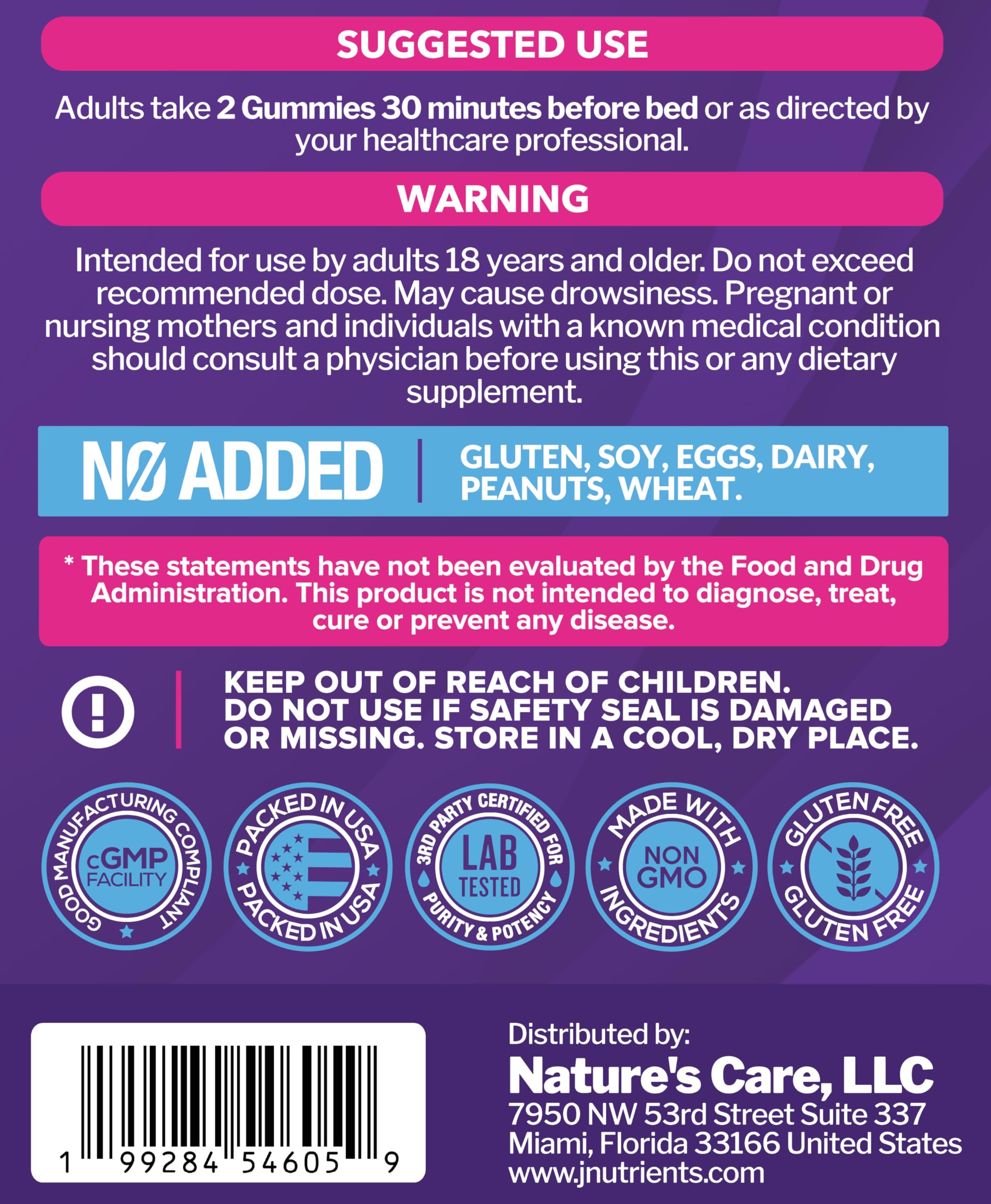 Just Nutrients Melatonin Gummies with ingredients displayed