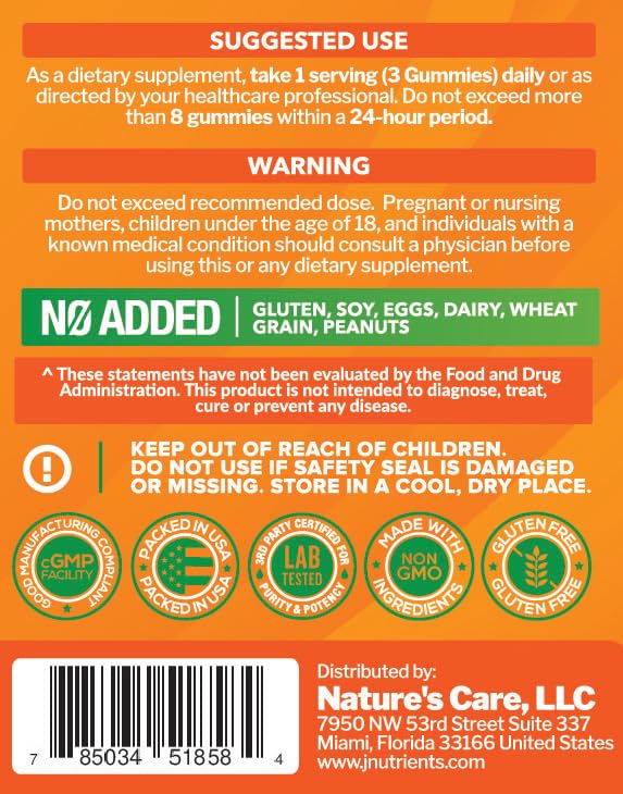Just Nutrients Vitamin C Gummies displayed with fresh oranges