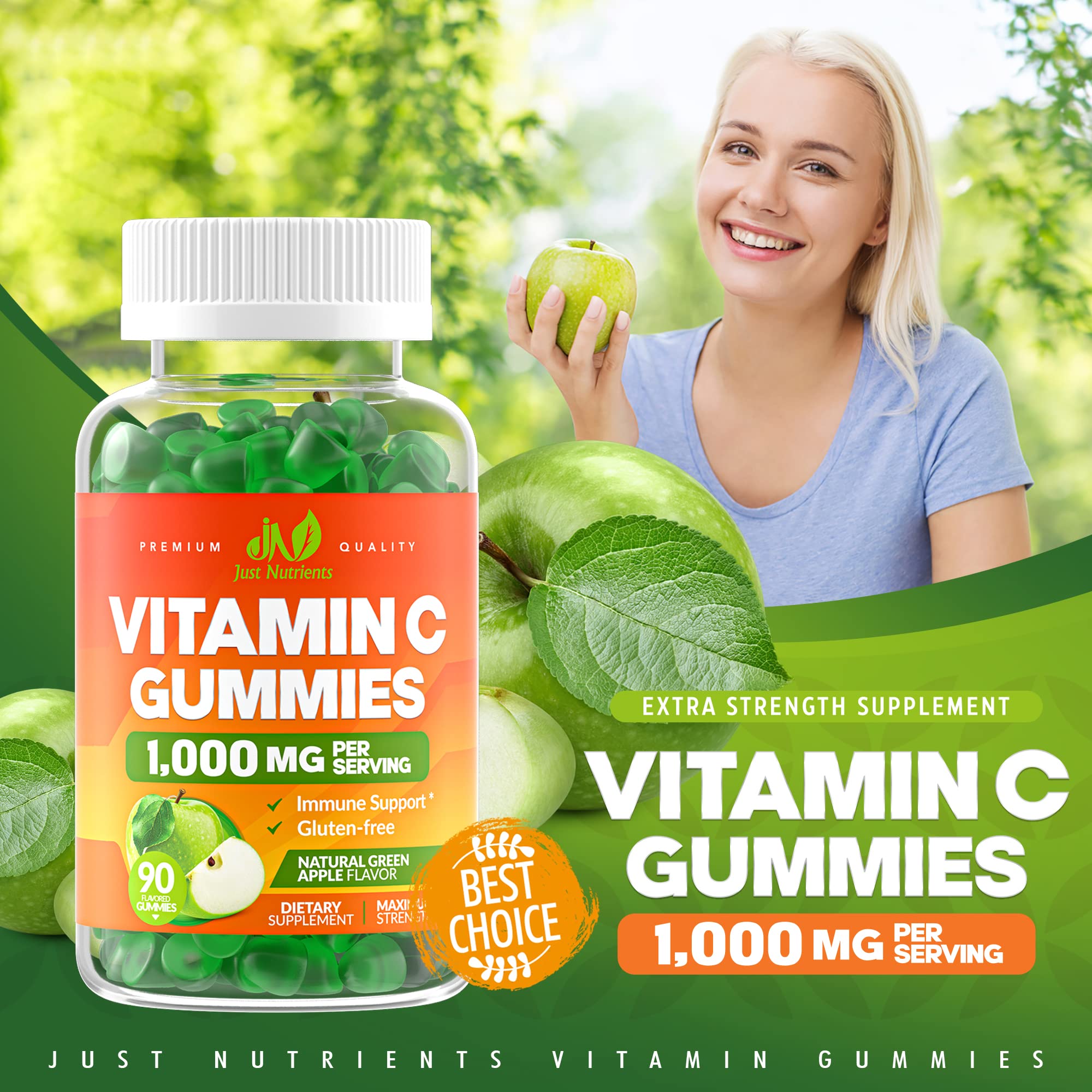 Just Nutrients Vitamin C Gummies with a measuring spoon