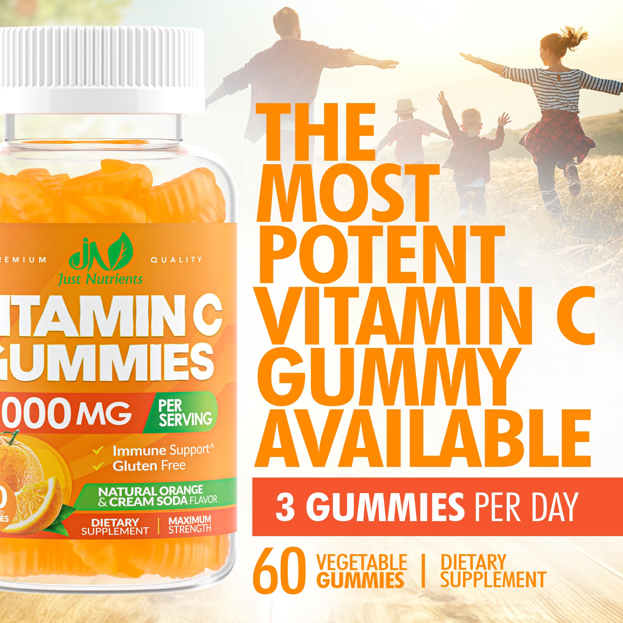Just Nutrients Vitamin C Gummies with a measuring spoon
