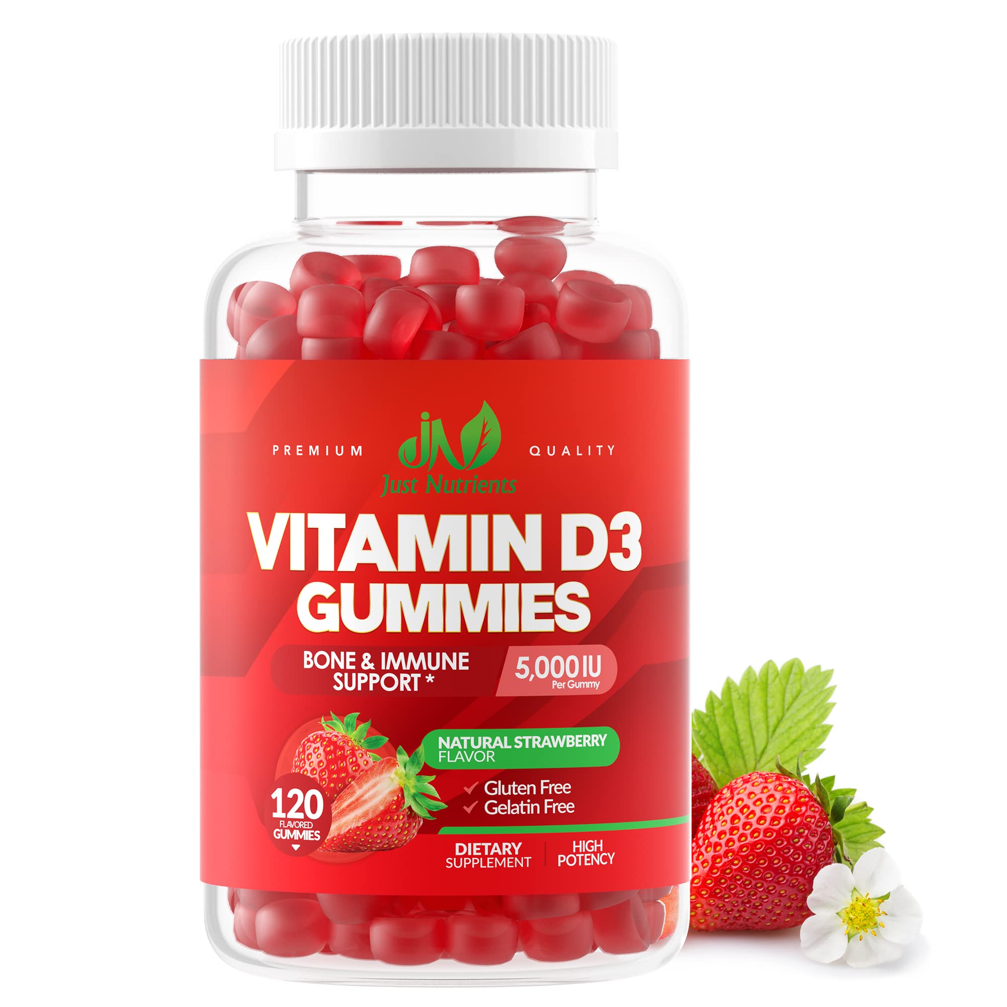 Just Nutrients Vitamin D3 Gummies 5000 IU bottle front view