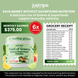 Just Ripe Nutrition Spirulina Super Greens Powder mixed in a glass