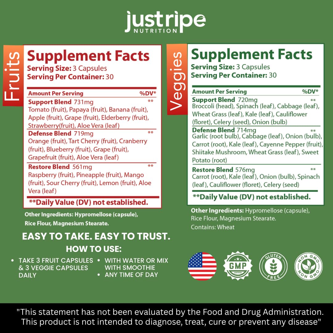 Just Ripe Nutrition Whole Food SuperFood Vegetable Supplements back view with ingredient list