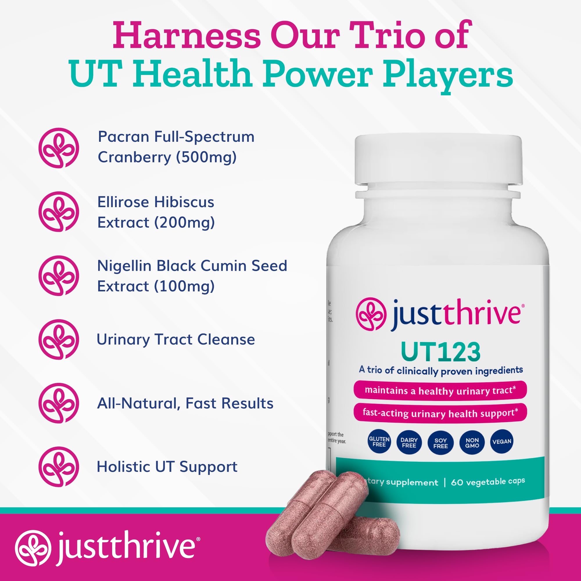 Just Thrive Cranberry Supplement UT123 lifestyle scene with a glass of water