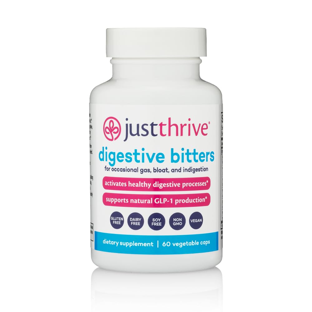 Just Thrive daily Bitters 50g front view with capsule bottle