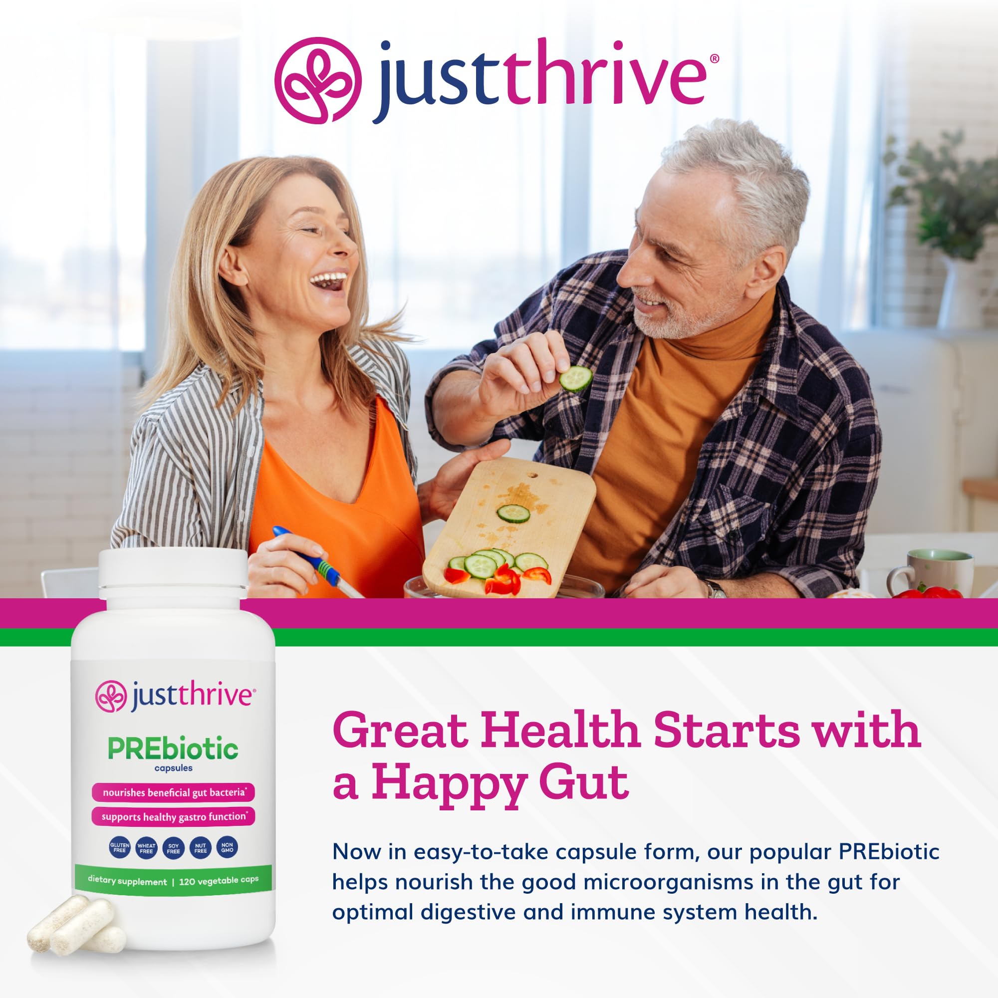 Just Thrive PREbiotic Capsules 120 Count back view