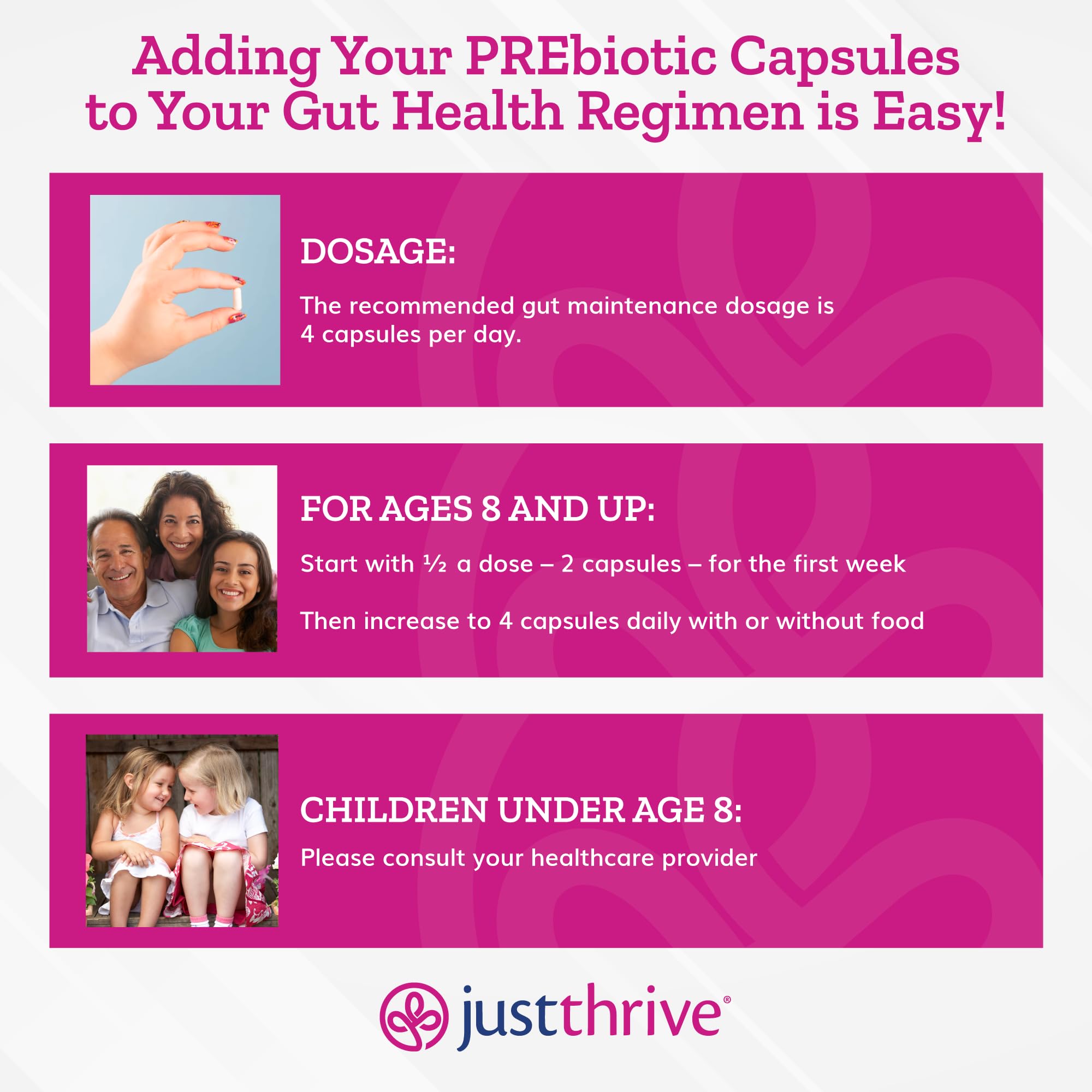 Just Thrive PREbiotic Capsules 120 Count with measuring spoon