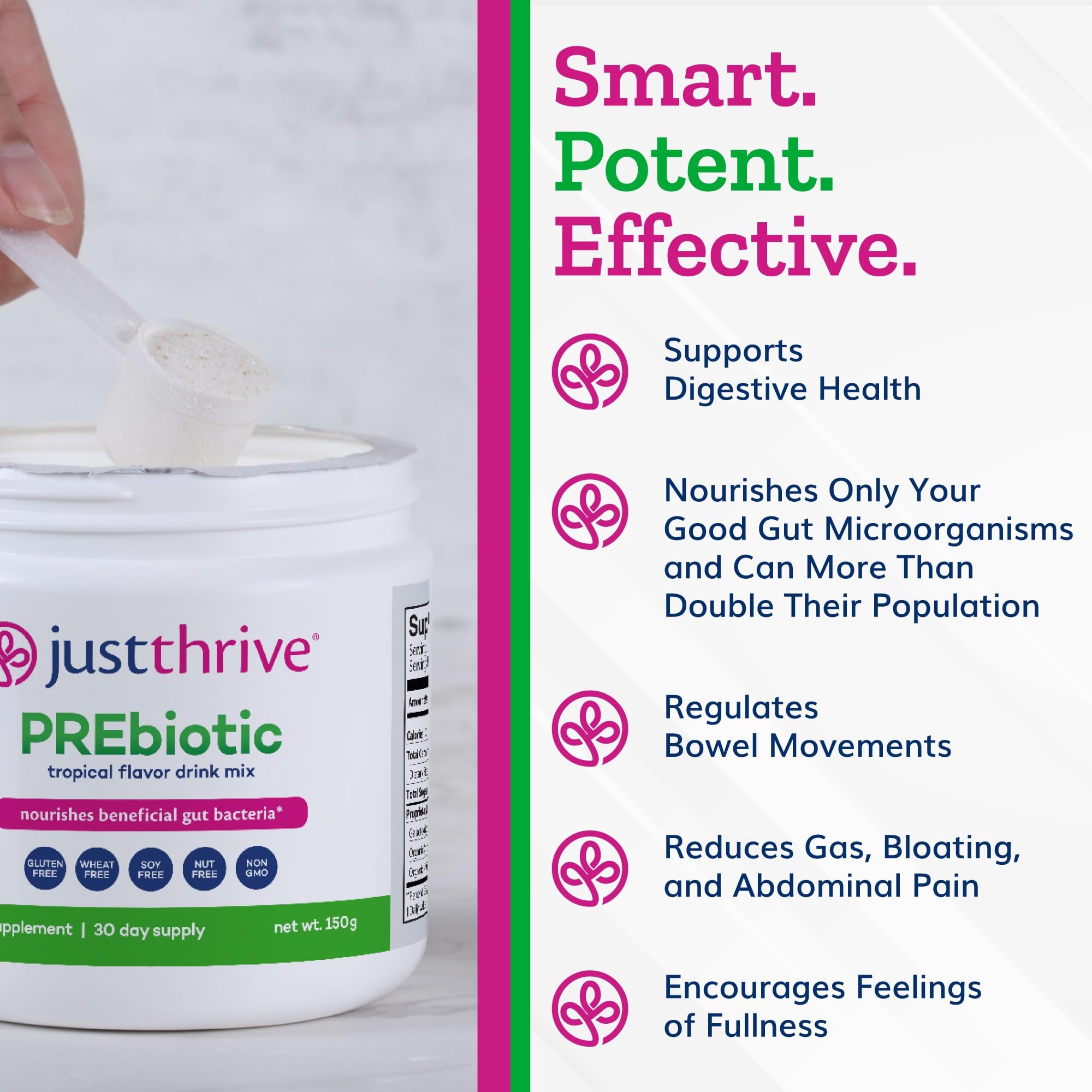 Just Thrive PREbiotic Powder 150g scoop