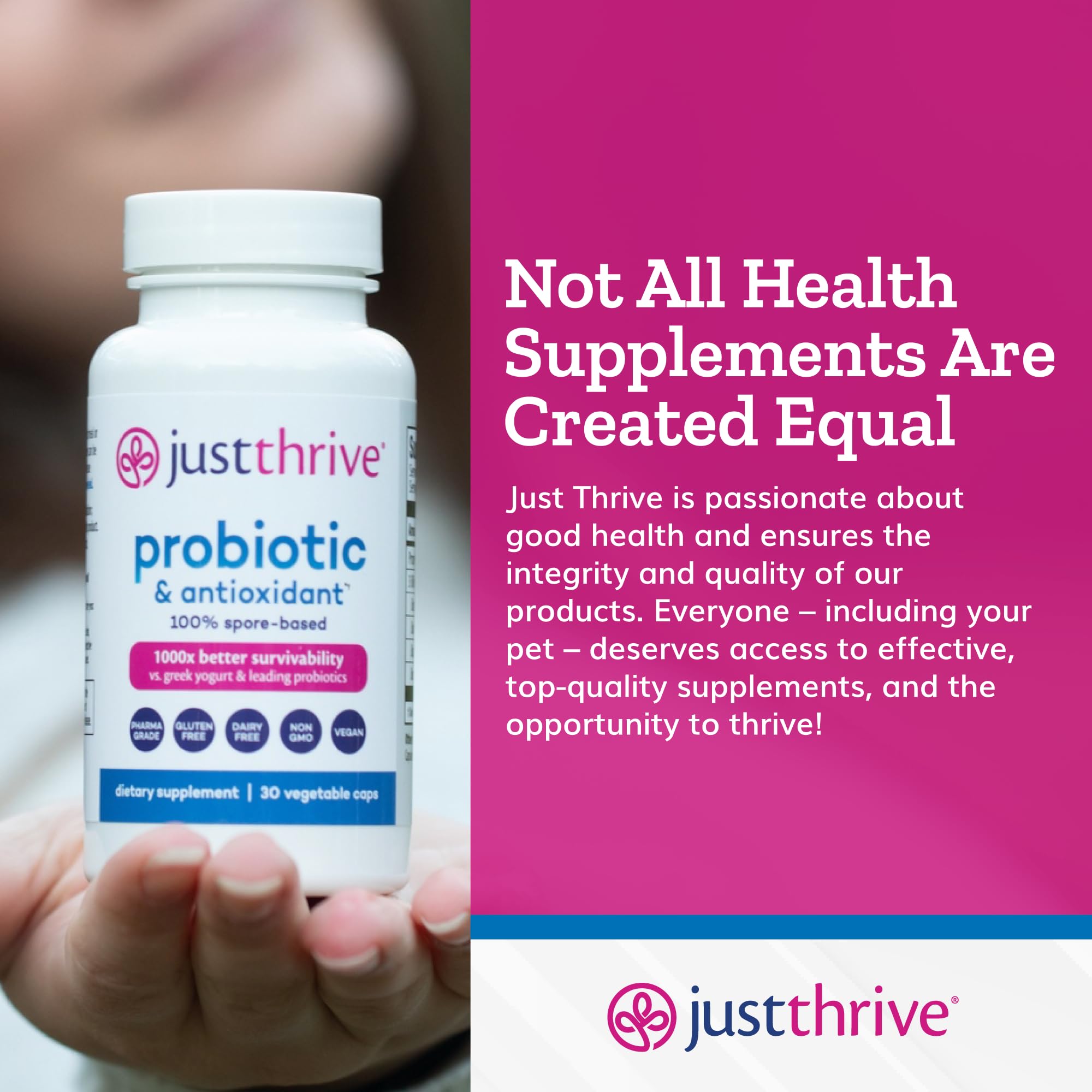Just Thrive Probiotic Capsules lifestyle scene on kitchen counter