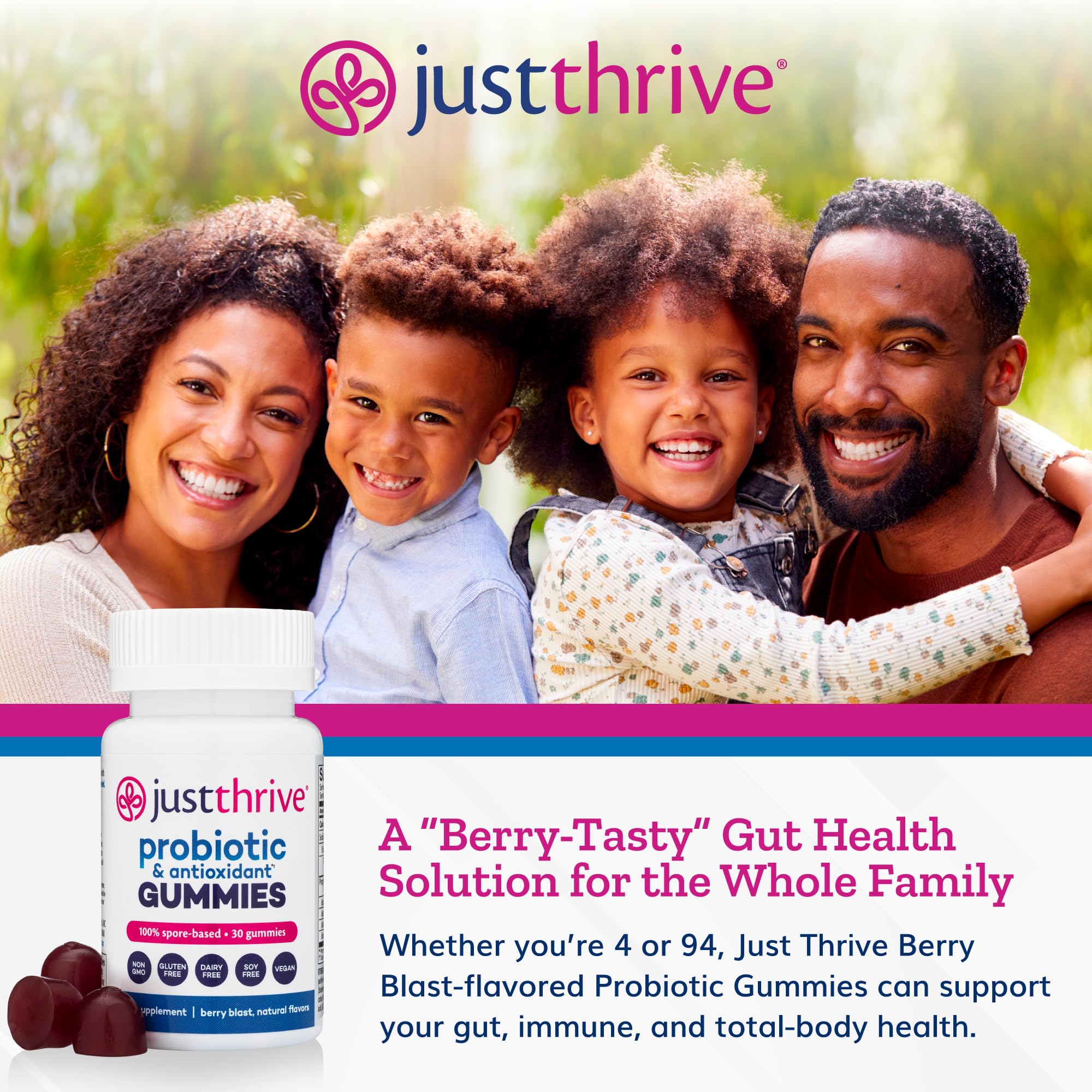 Just Thrive Probiotic Gummies 100g side view