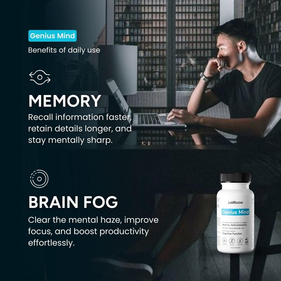 JustFloow Genius Mind Nootropic Supplement packaging details