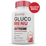 Justified Laboratories Gluco Renu Extreme 1295mg capsules on a wooden surface