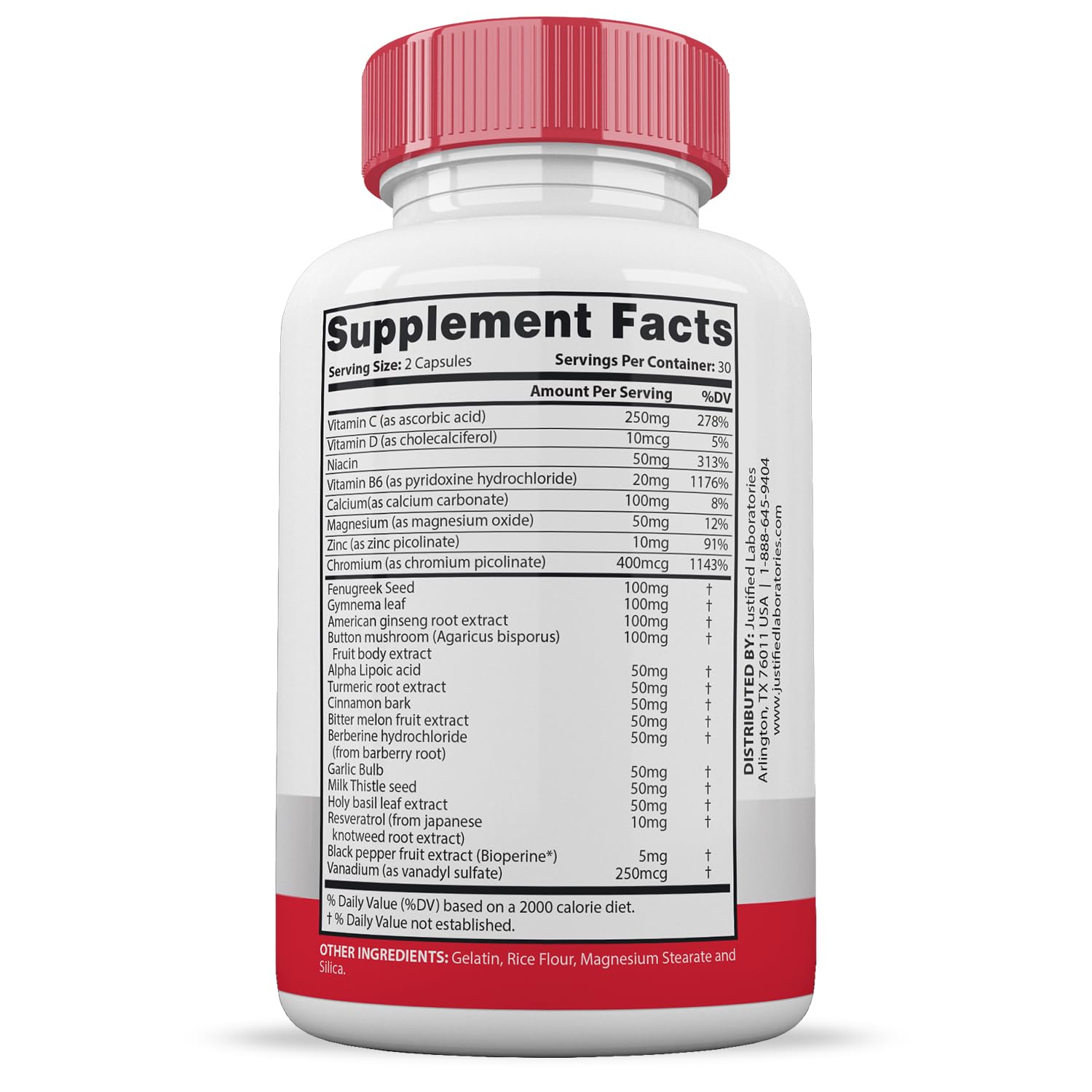 Justified Laboratories Gluco Revive Extreme 1295MG Capsules on a wooden table